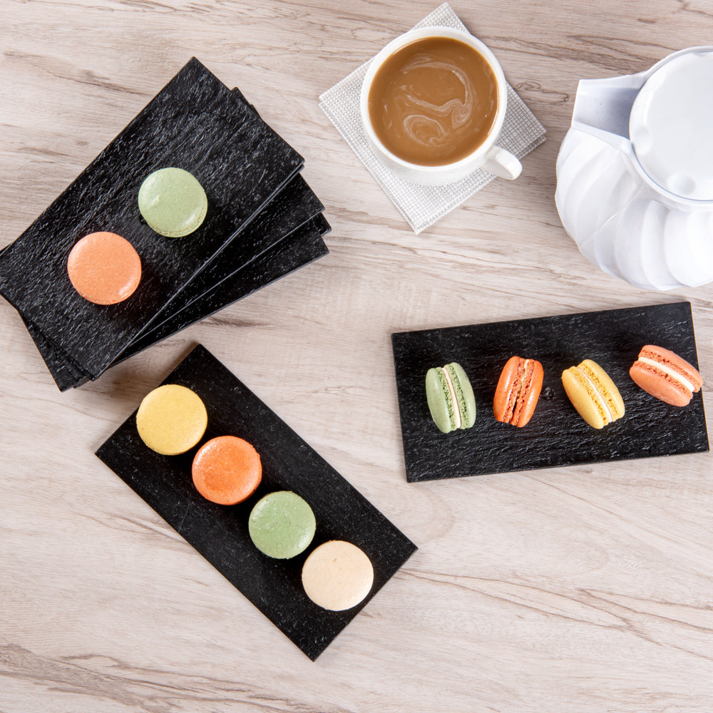 Maxi Serve Rectangle Black Plastic Small Plate - Faux Slate - 7" x 3 1/2" - 100 count box