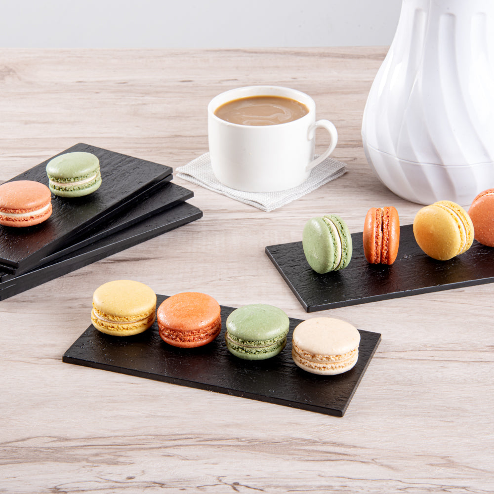 Maxi Serve Rectangle Black Plastic Small Plate - Faux Slate - 7" x 3 1/2" - 100 count box