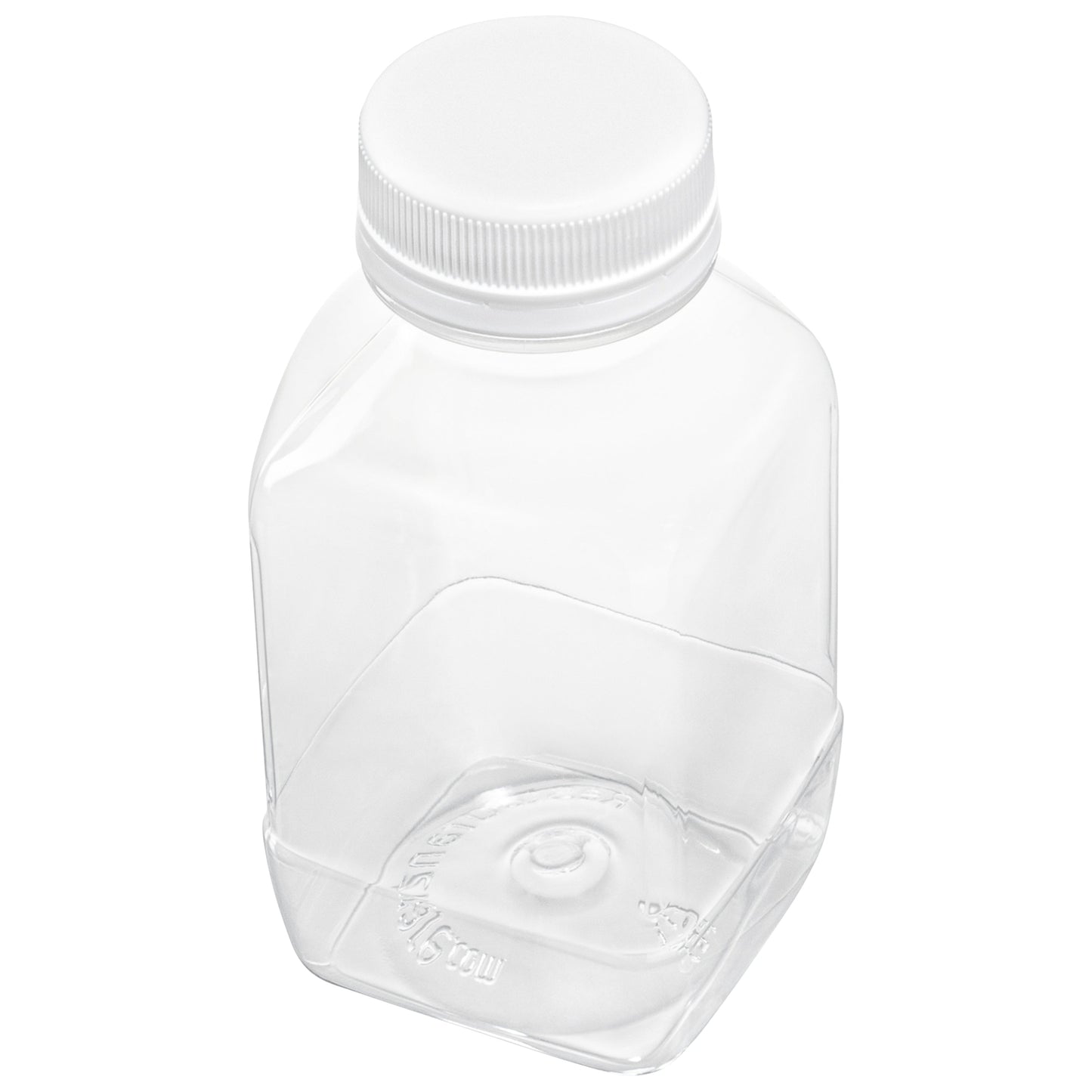 Bottle Tek 8 oz Square Clear Plastic Cold Pressed Juice Bottle - with Safety Cap - 2 1/4" x 2 1/4" x 4 3/4" - 100 count box
