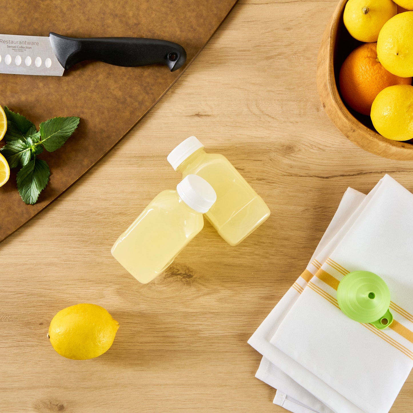 Bottle Tek 8 oz Square Clear Plastic Cold Pressed Juice Bottle - with Safety Cap - 2 1/4" x 2 1/4" x 4 3/4" - 100 count box