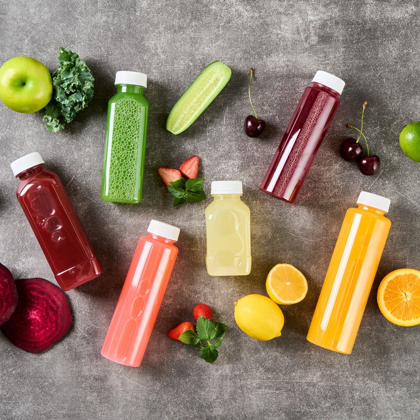 Bottle Tek 8 oz Square Clear Plastic Cold Pressed Juice Bottle - with Safety Cap - 2 1/4" x 2 1/4" x 4 3/4" - 100 count box