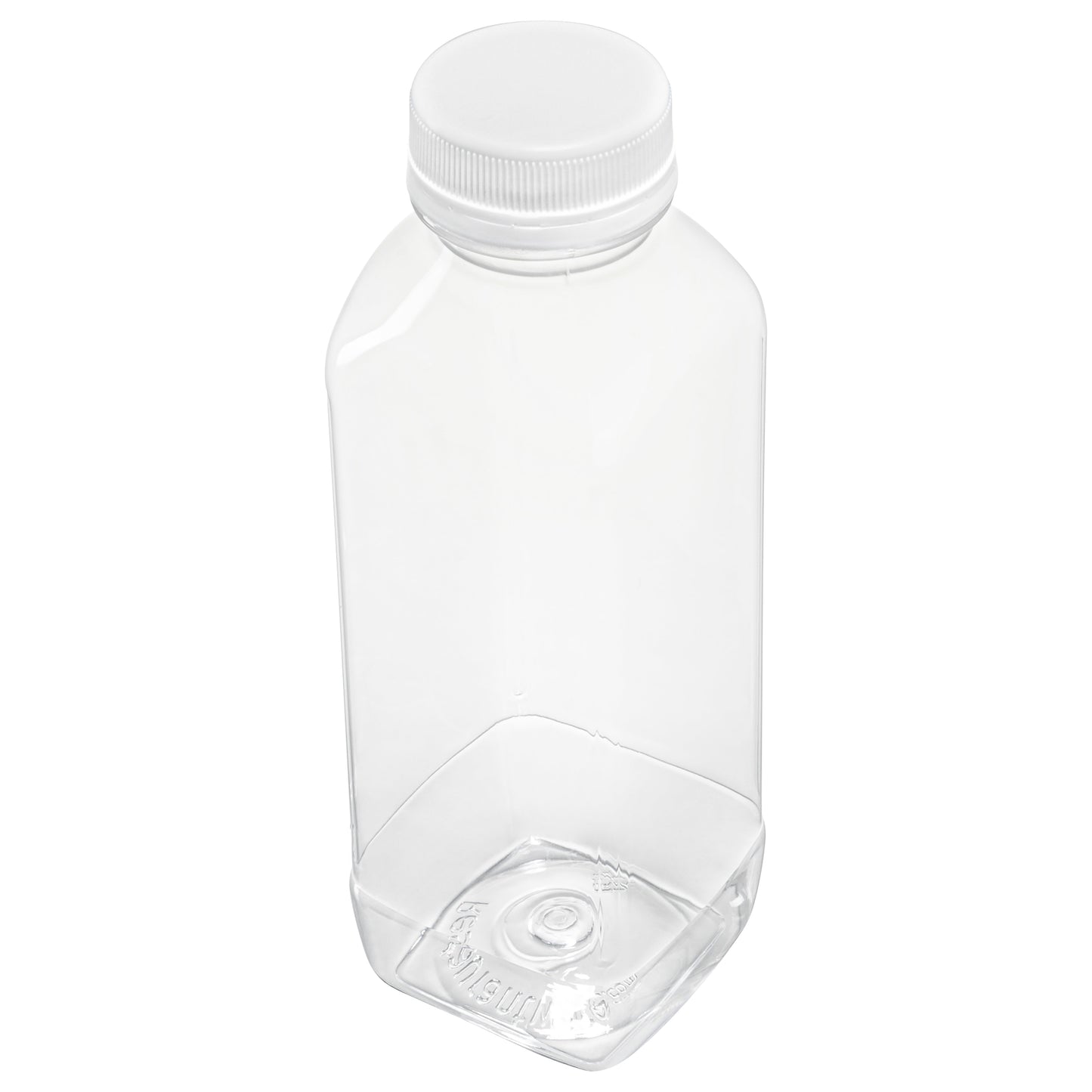 Bottle Tek 16 oz Square Clear Plastic Cold Pressed Juice Bottle - with Safety Cap - 2 1/4" x 2 1/4" x 7" - 100 count box