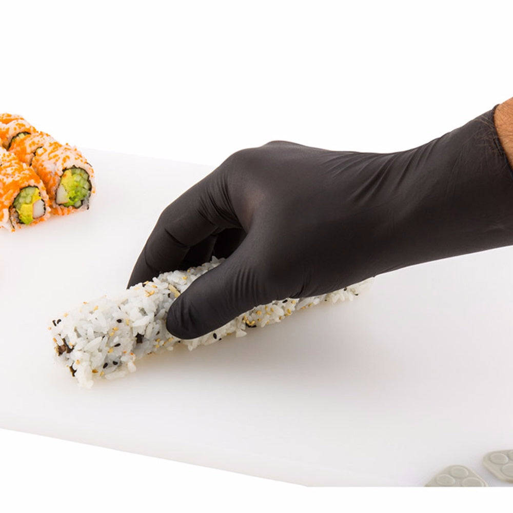 Fashion Serve Black Plastic Extra Large Nitrile Gloves - Powder Free - 9" x 4 3/4" - 100 count box