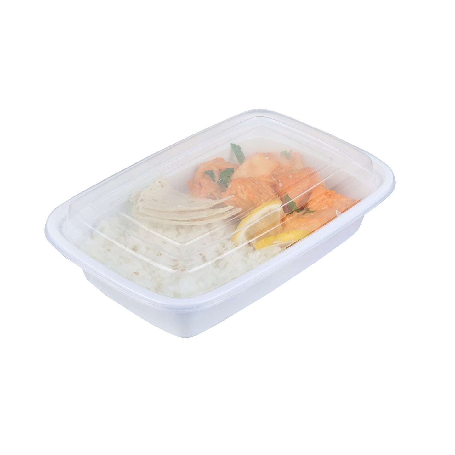 Asporto 24 oz Rectangle White Plastic To Go Box - with Clear Lid, Microwavable - 8" x 5 1/4" x 1 3/4" - 100 count box
