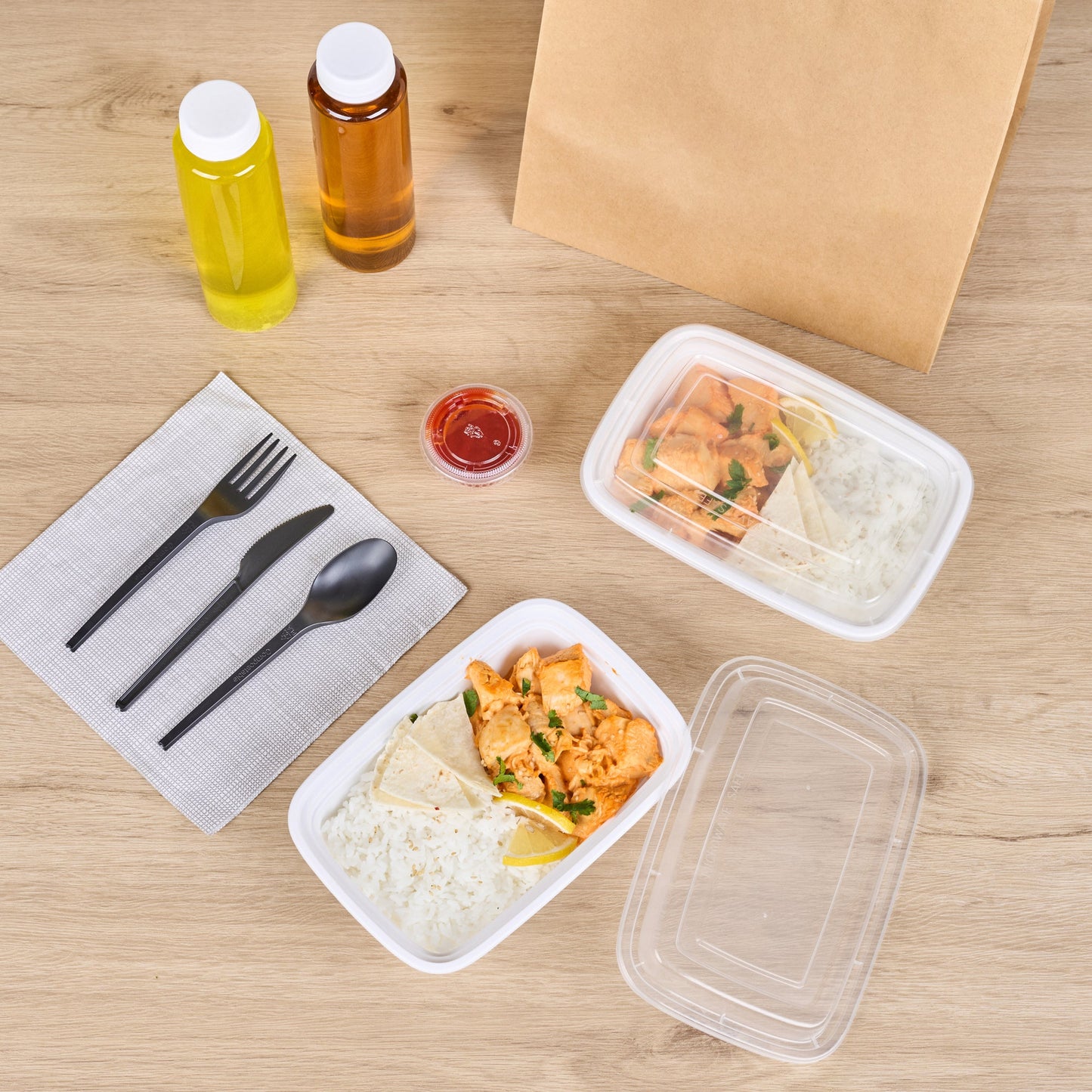 Asporto 24 oz Rectangle White Plastic To Go Box - with Clear Lid, Microwavable - 8" x 5 1/4" x 1 3/4" - 100 count box