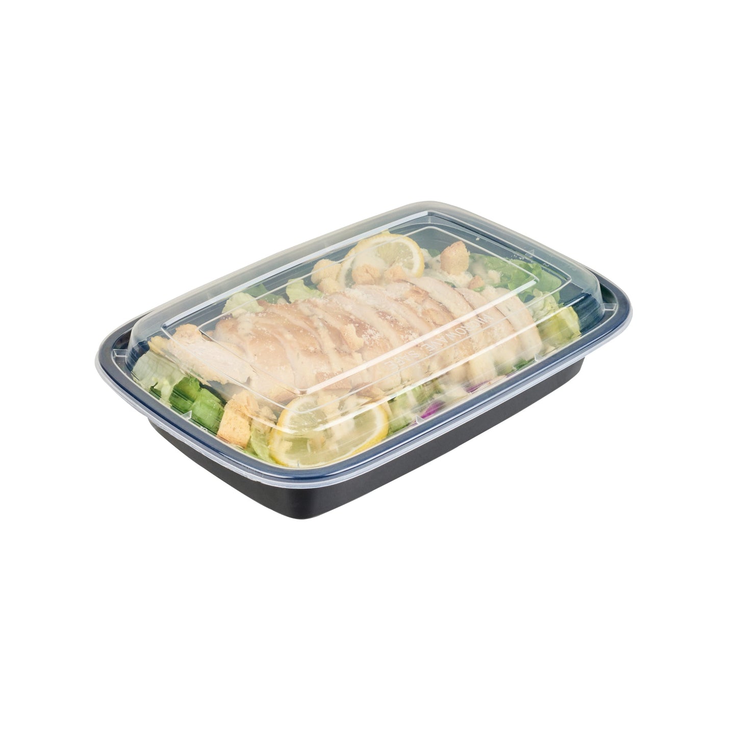 Asporto 28 oz Rectangle Black Plastic To Go Box - with Clear Lid, Microwavable - 8 3/4" x 6" x 1 1/2" - 100 count box