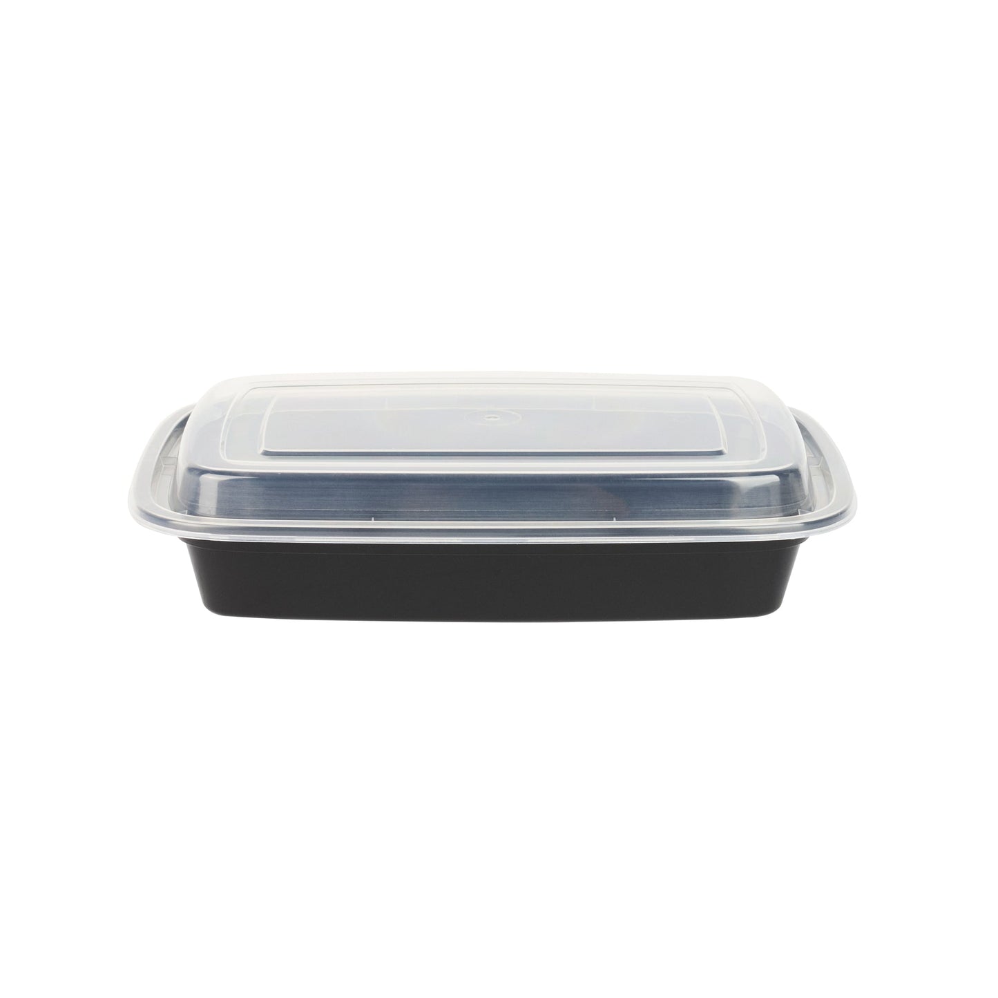 Asporto 28 oz Rectangle Black Plastic To Go Box - with Clear Lid, Microwavable - 8 3/4" x 6" x 1 1/2" - 100 count box