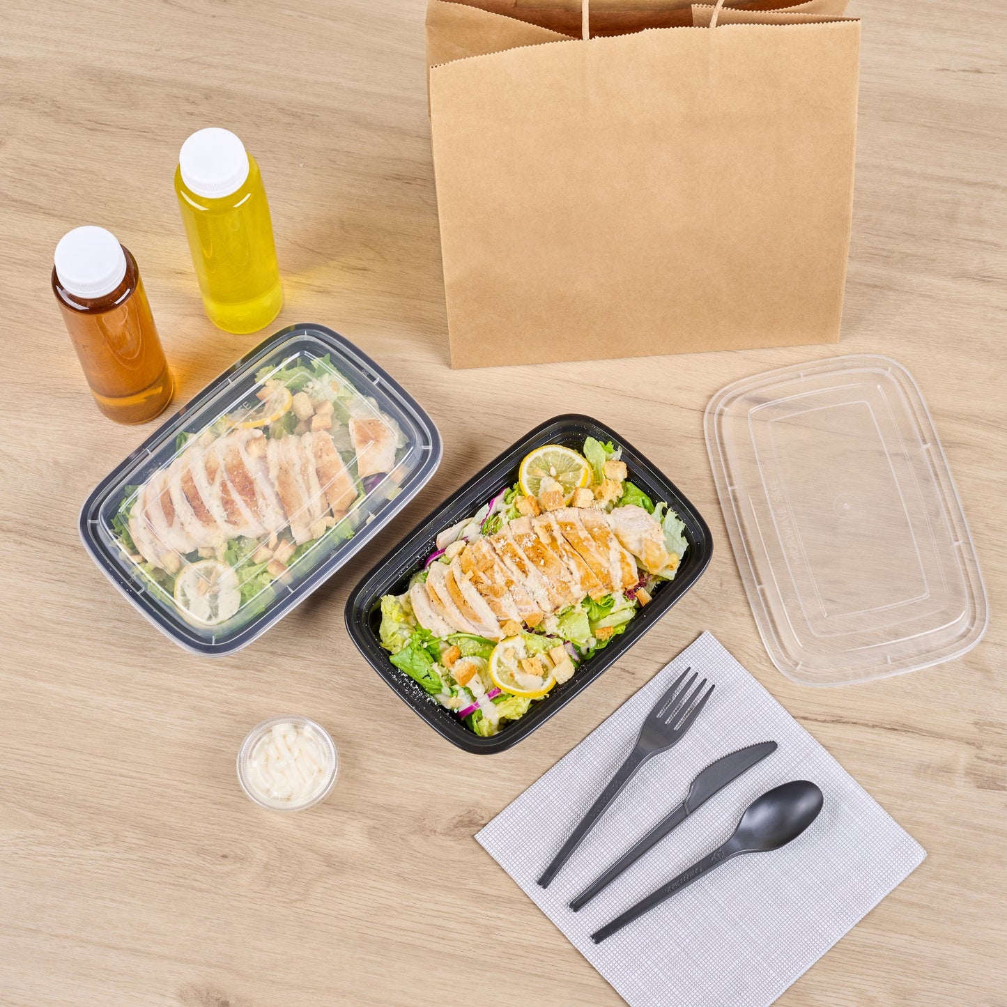Asporto 28 oz Rectangle Black Plastic To Go Box - with Clear Lid, Microwavable - 8 3/4" x 6" x 1 1/2" - 100 count box