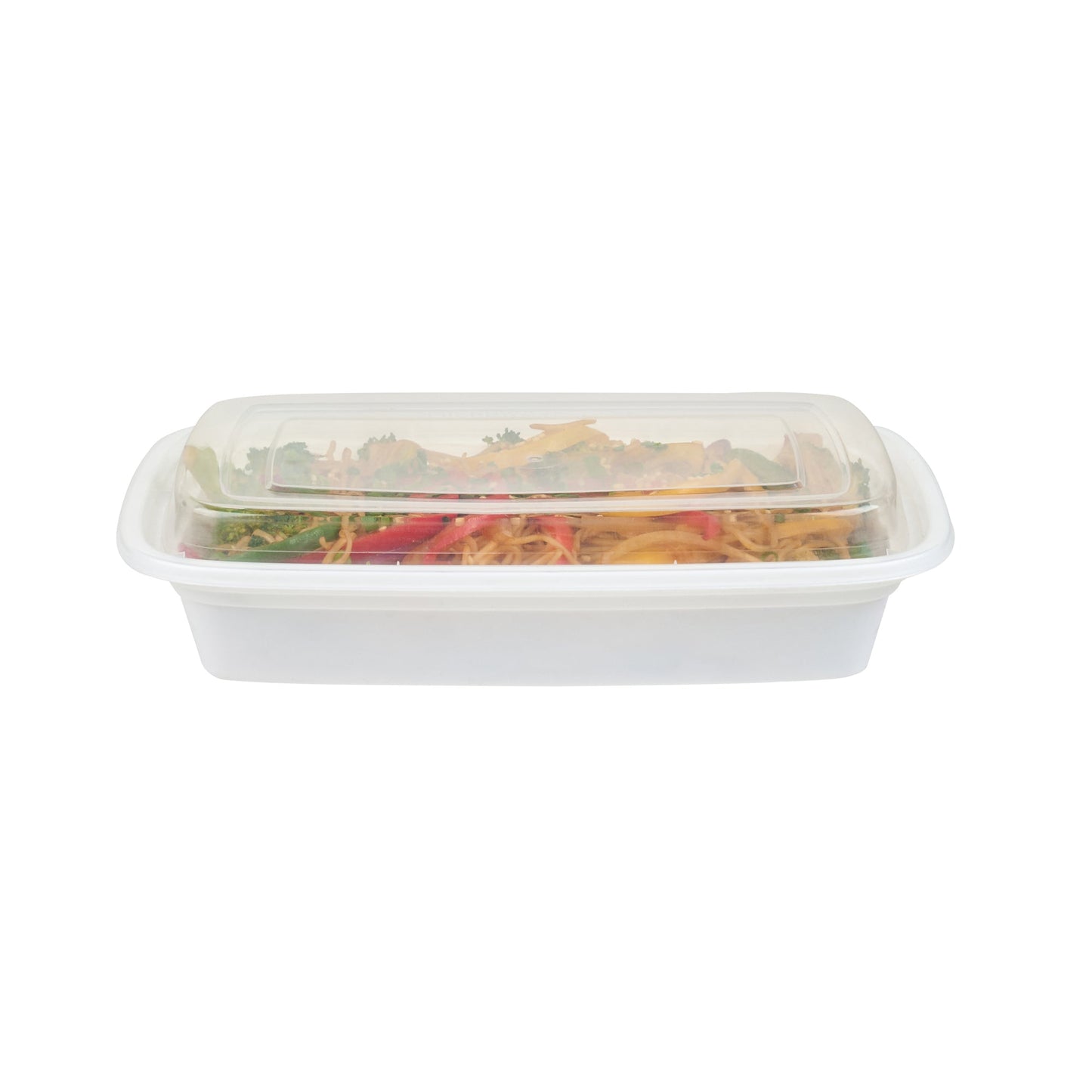 Asporto 28 oz Rectangle White Plastic To Go Box - with Clear Lid, Microwavable - 8 3/4" x 6" x 1 1/2" - 100 count box