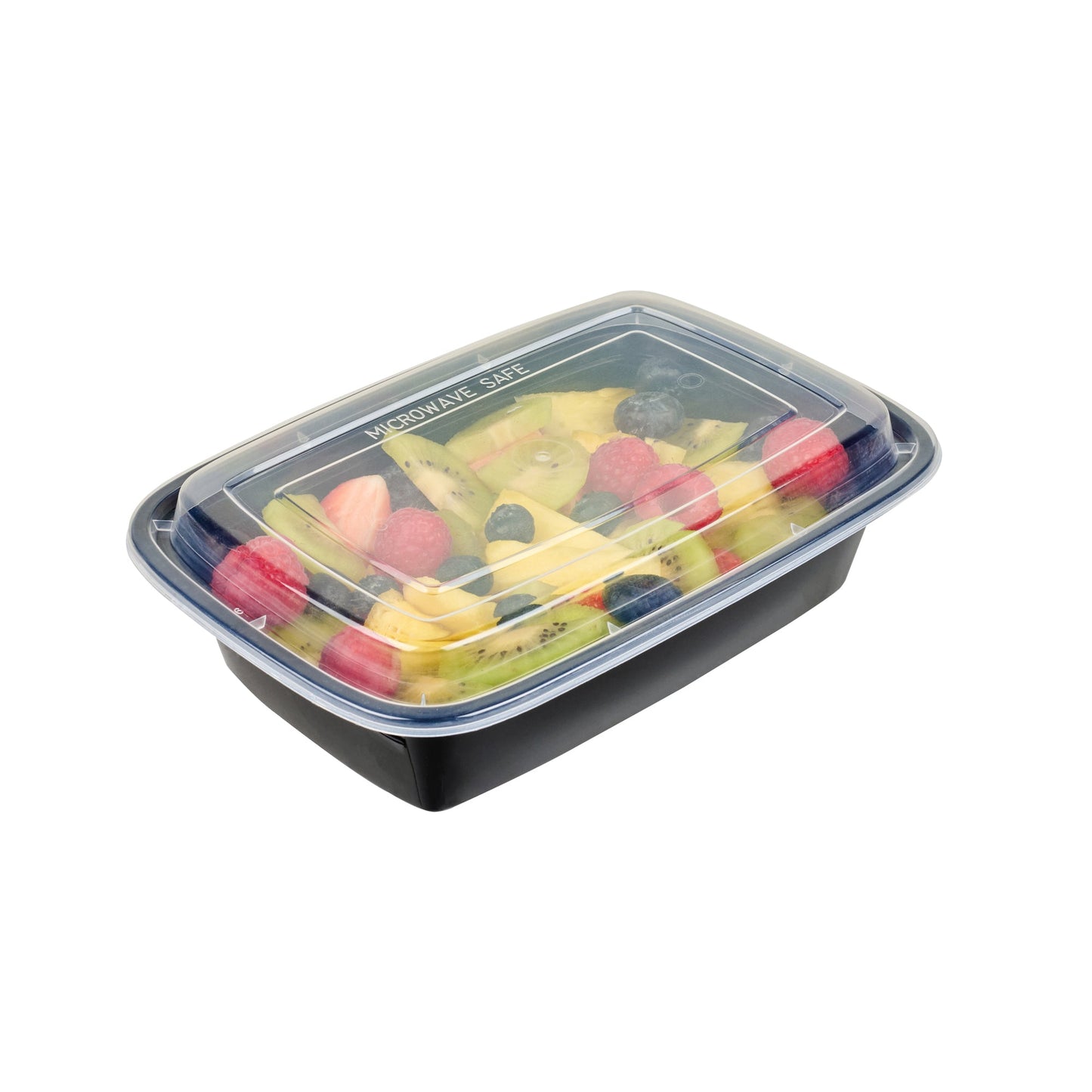Asporto 38 oz Rectangle Black Plastic To Go Box - with Clear Lid, Microwavable - 8 3/4" x 6" x 2" - 100 count box