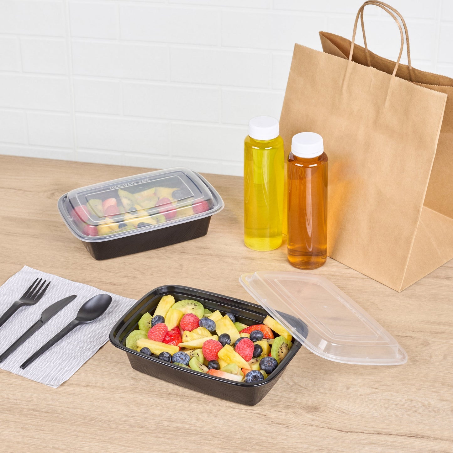Asporto 38 oz Rectangle Black Plastic To Go Box - with Clear Lid, Microwavable - 8 3/4" x 6" x 2" - 100 count box