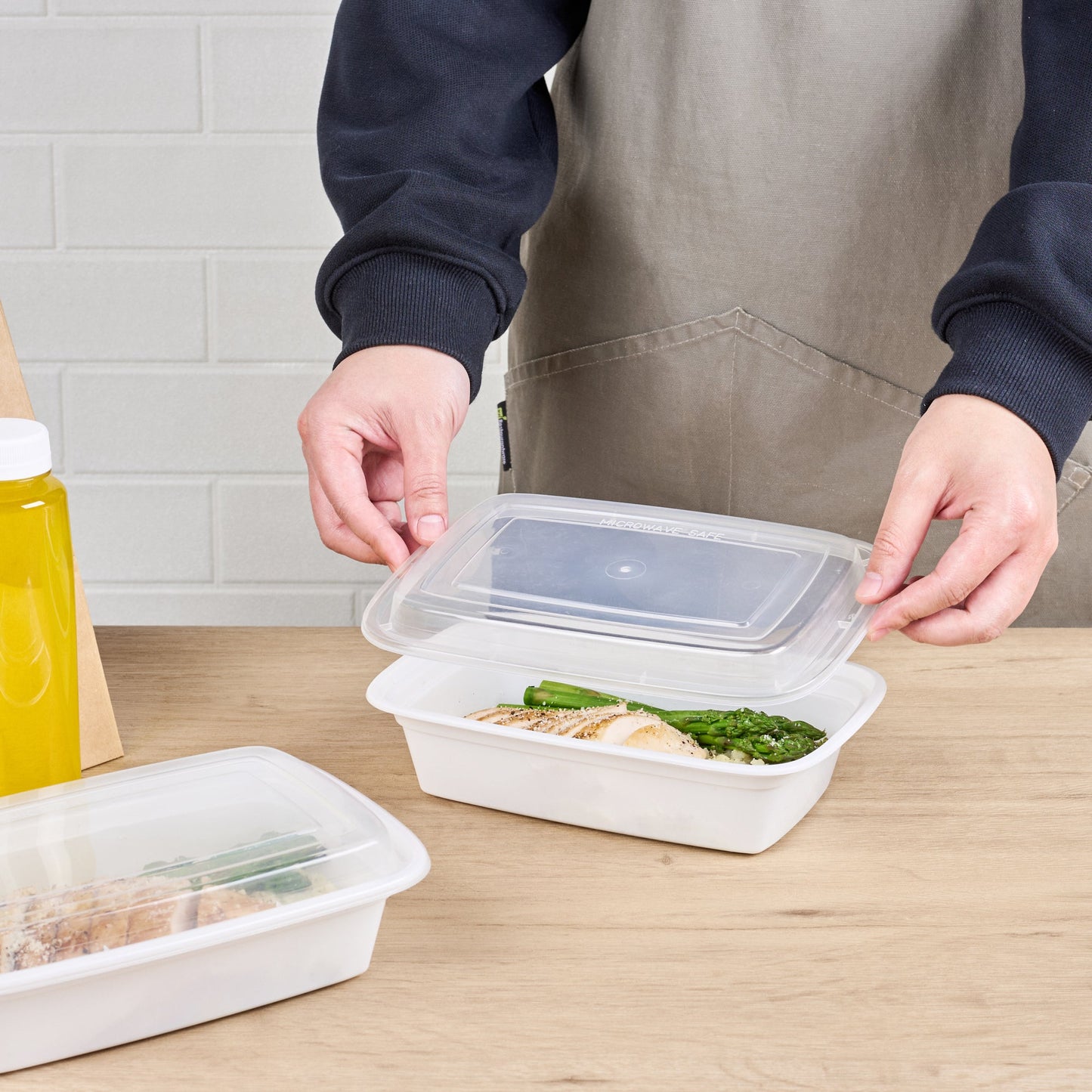 Asporto 38 oz Rectangle White Plastic To Go Box - with Clear Lid, Microwavable - 8 3/4" x 6" x 2" - 100 count box