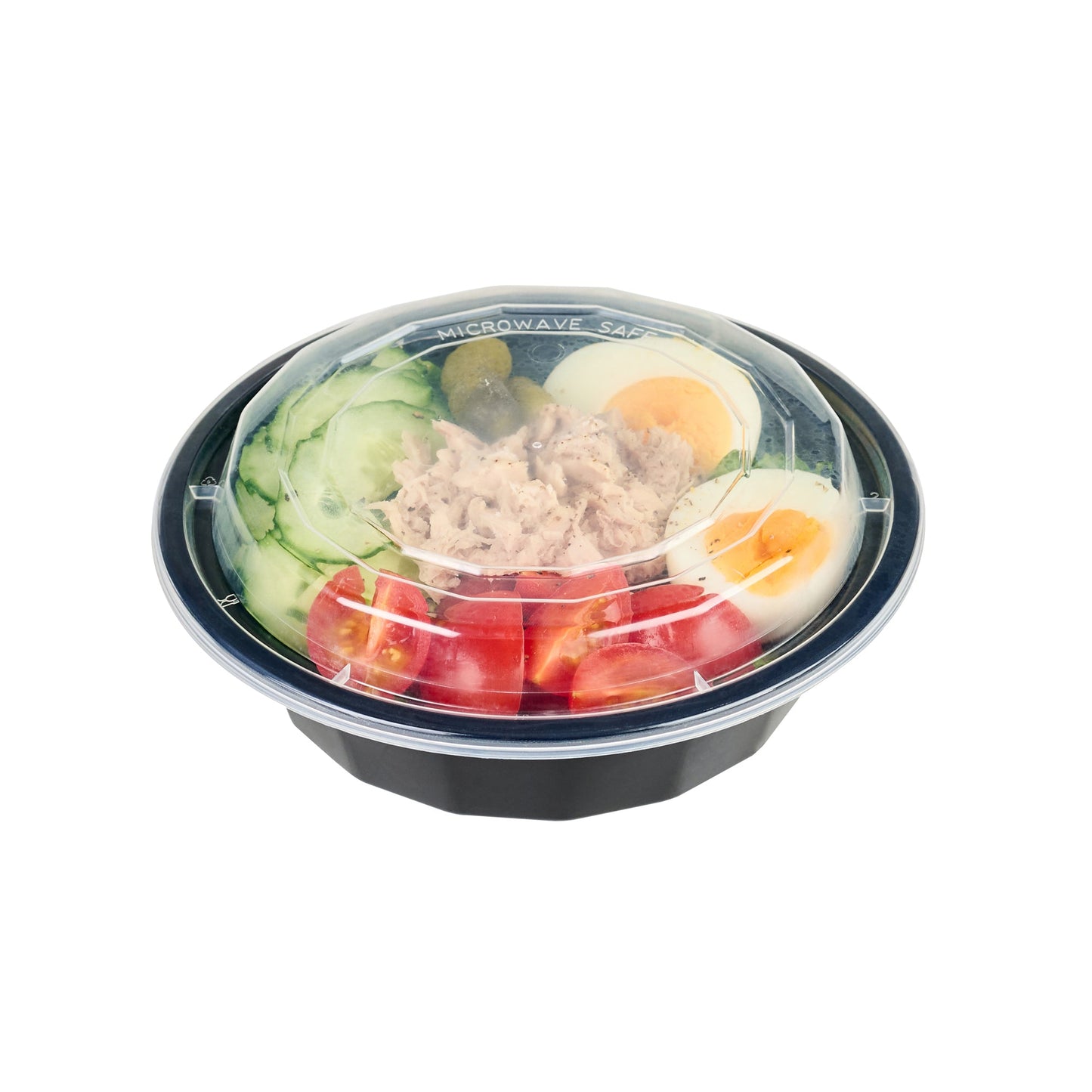 Asporto 16 oz Round Black Plastic To Go Box - with Clear Lid, Microwavable - 6 1/4" x 6 1/4" x 1 3/4" - 100 count box