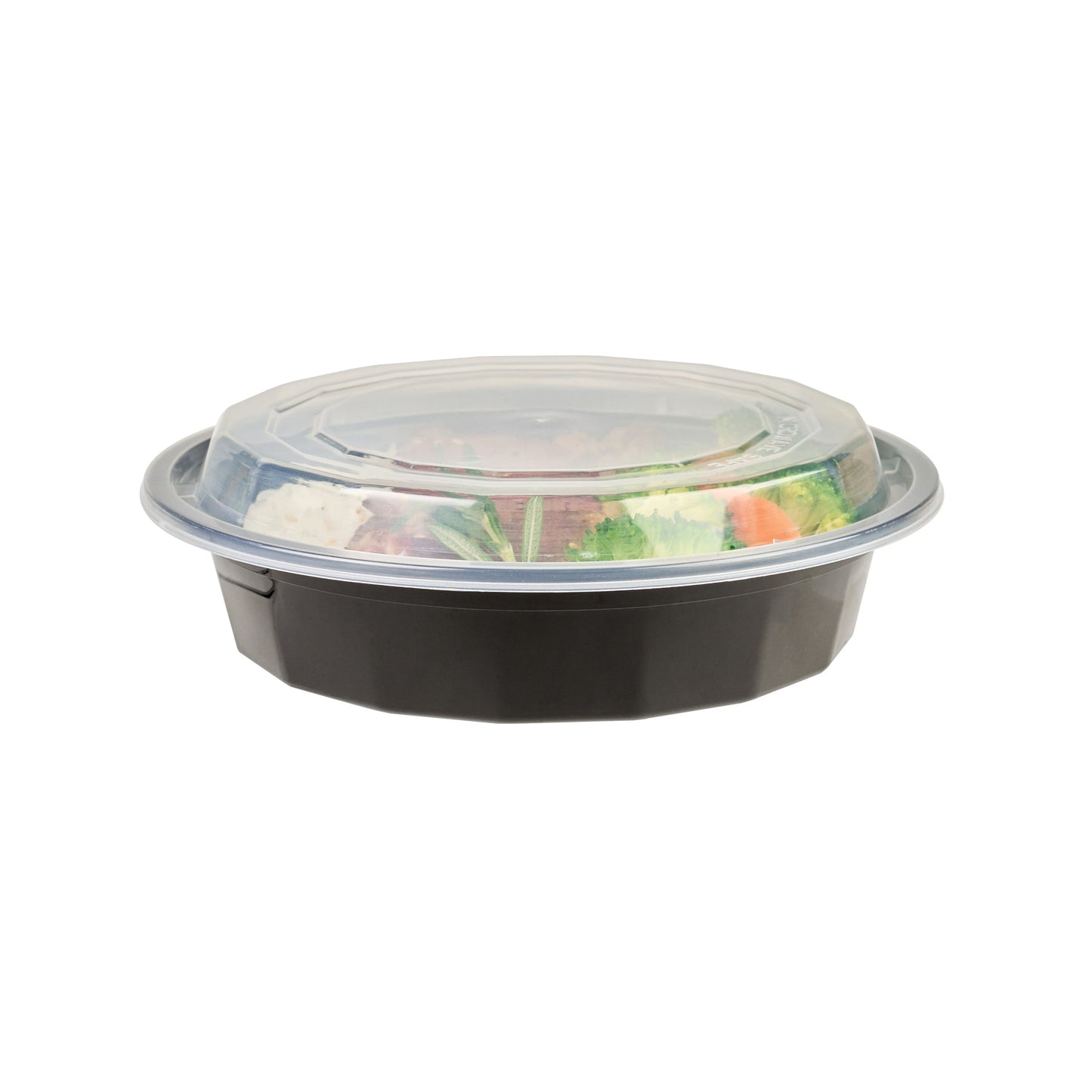Asporto 24 oz Round Black Plastic To Go Box - with Clear Lid, Microwavable - 7 1/4" x 7 1/4" x 1 1/2" - 100 count box
