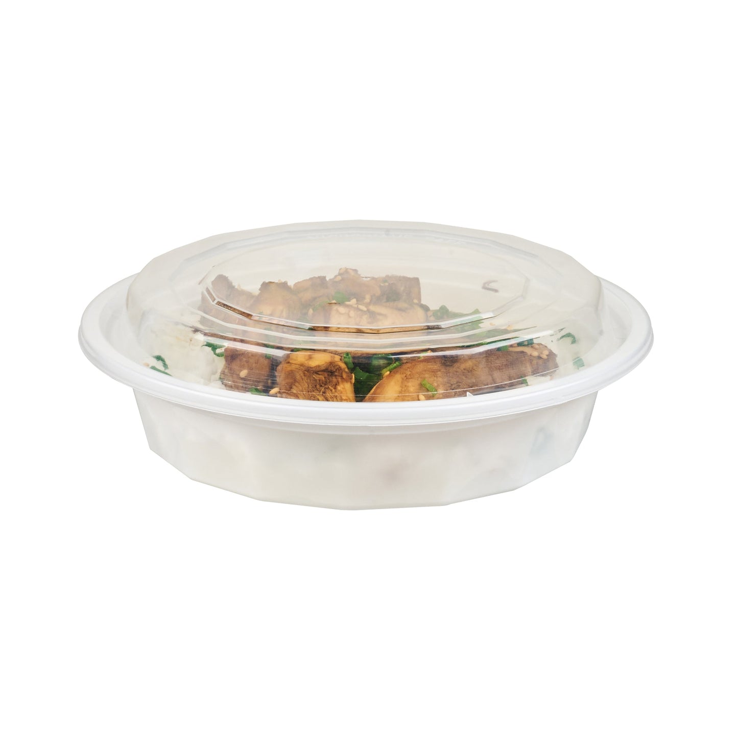 Asporto 24 oz Round White Plastic To Go Box - with Clear Lid, Microwavable - 7 1/4" x 7 1/4" x 1 1/2" - 100 count box