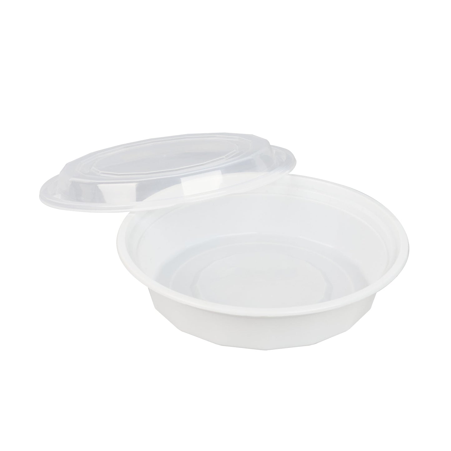 Asporto 24 oz Round White Plastic To Go Box - with Clear Lid, Microwavable - 7 1/4" x 7 1/4" x 1 1/2" - 100 count box