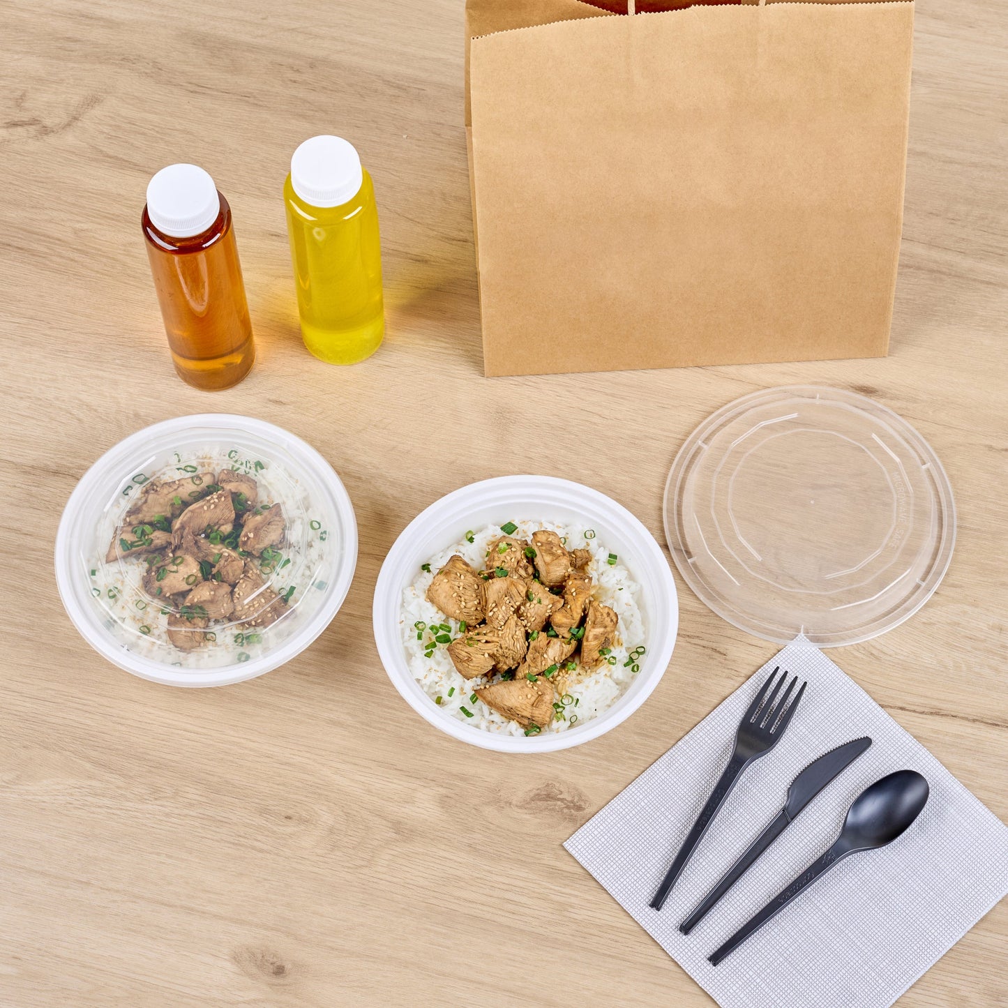 Asporto 24 oz Round White Plastic To Go Box - with Clear Lid, Microwavable - 7 1/4" x 7 1/4" x 1 1/2" - 100 count box