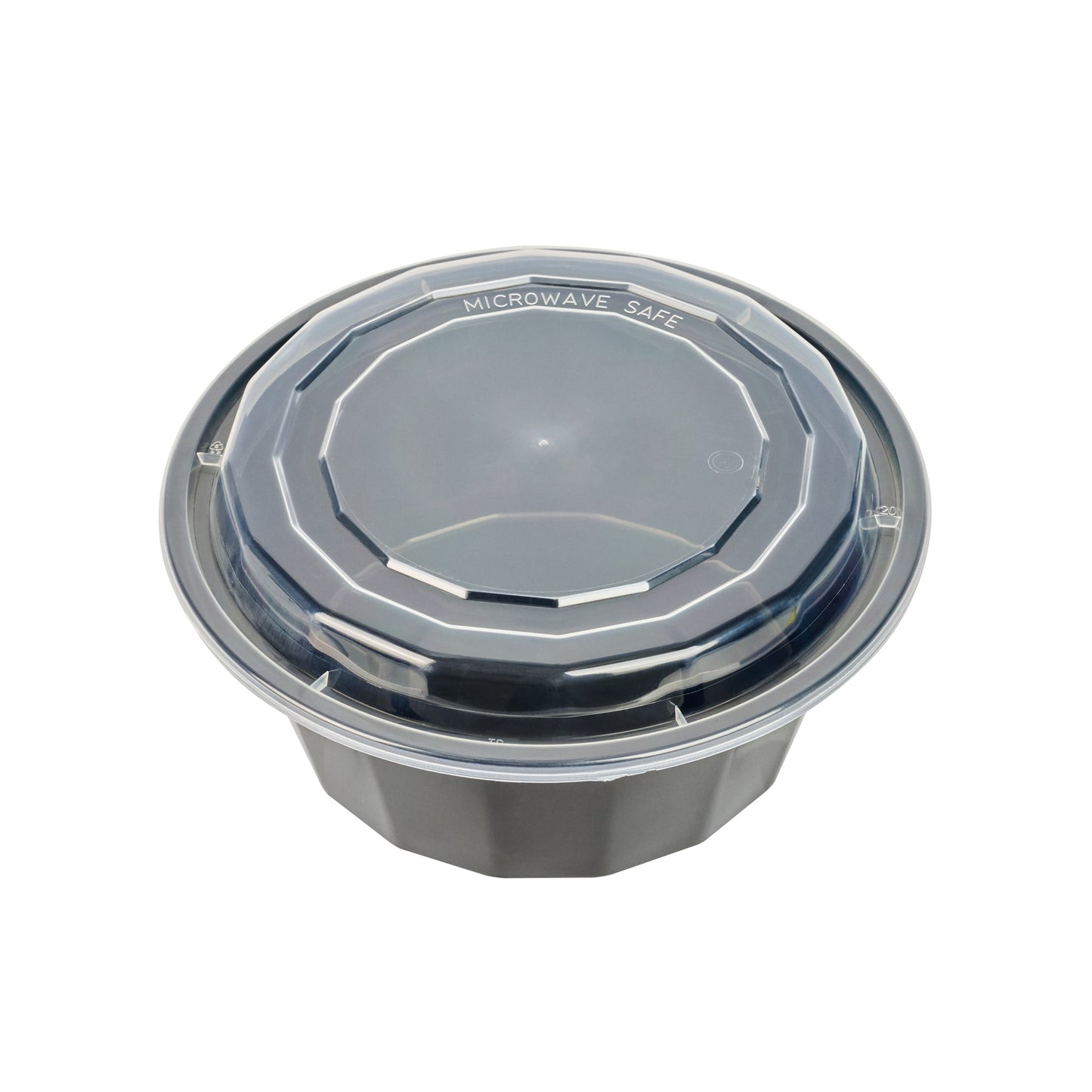 Asporto 32 oz Round Black Plastic To Go Box - with Clear Lid, Microwavable - 7 1/4" x 7 1/4" x 3" - 100 count box