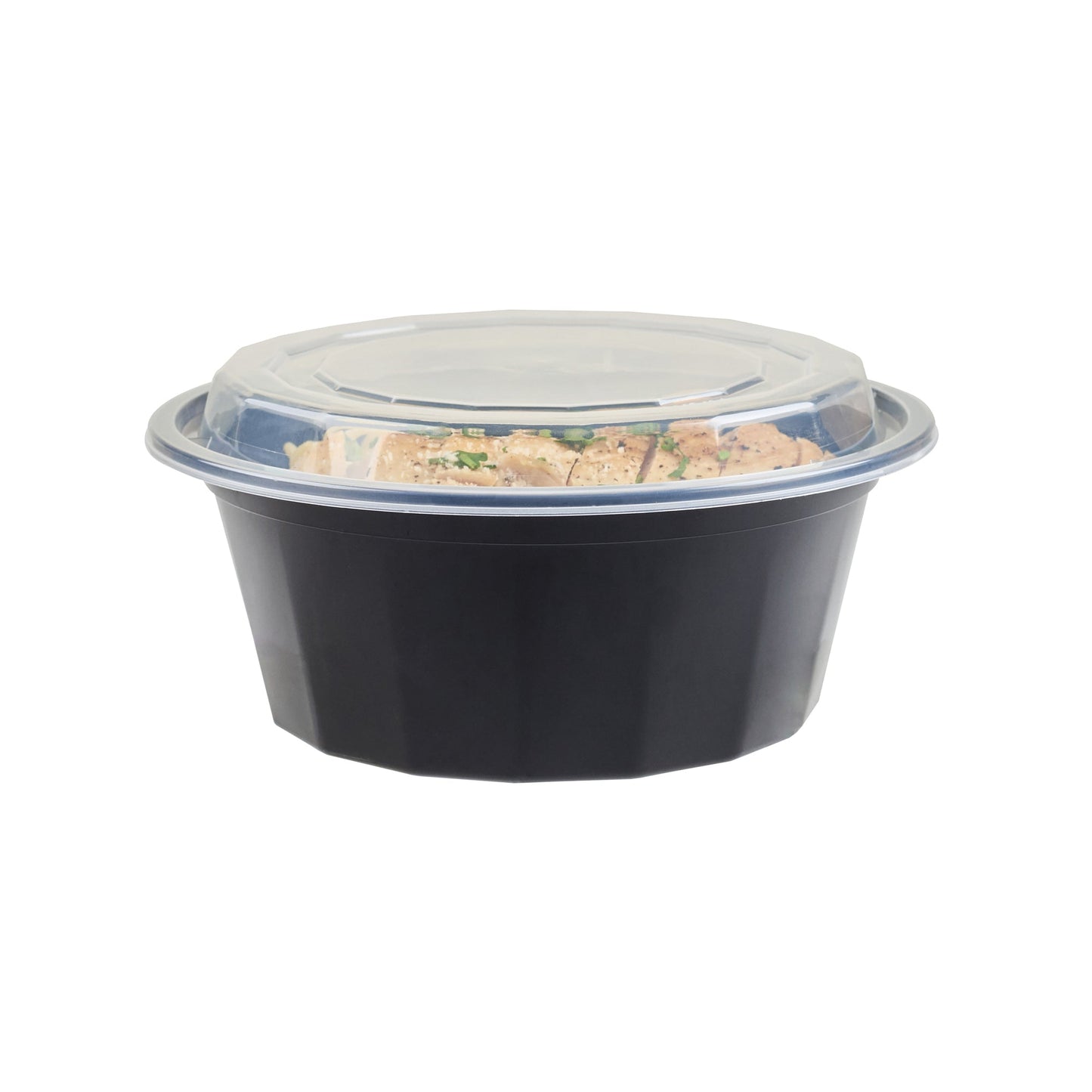 Asporto 32 oz Round Black Plastic To Go Box - with Clear Lid, Microwavable - 7 1/4" x 7 1/4" x 3" - 100 count box