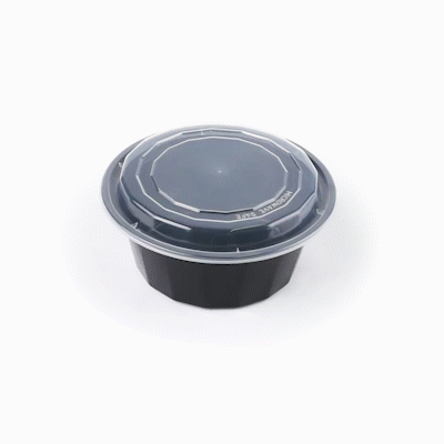 Asporto 32 oz Round Black Plastic To Go Box - with Clear Lid, Microwavable - 7 1/4" x 7 1/4" x 3" - 100 count box