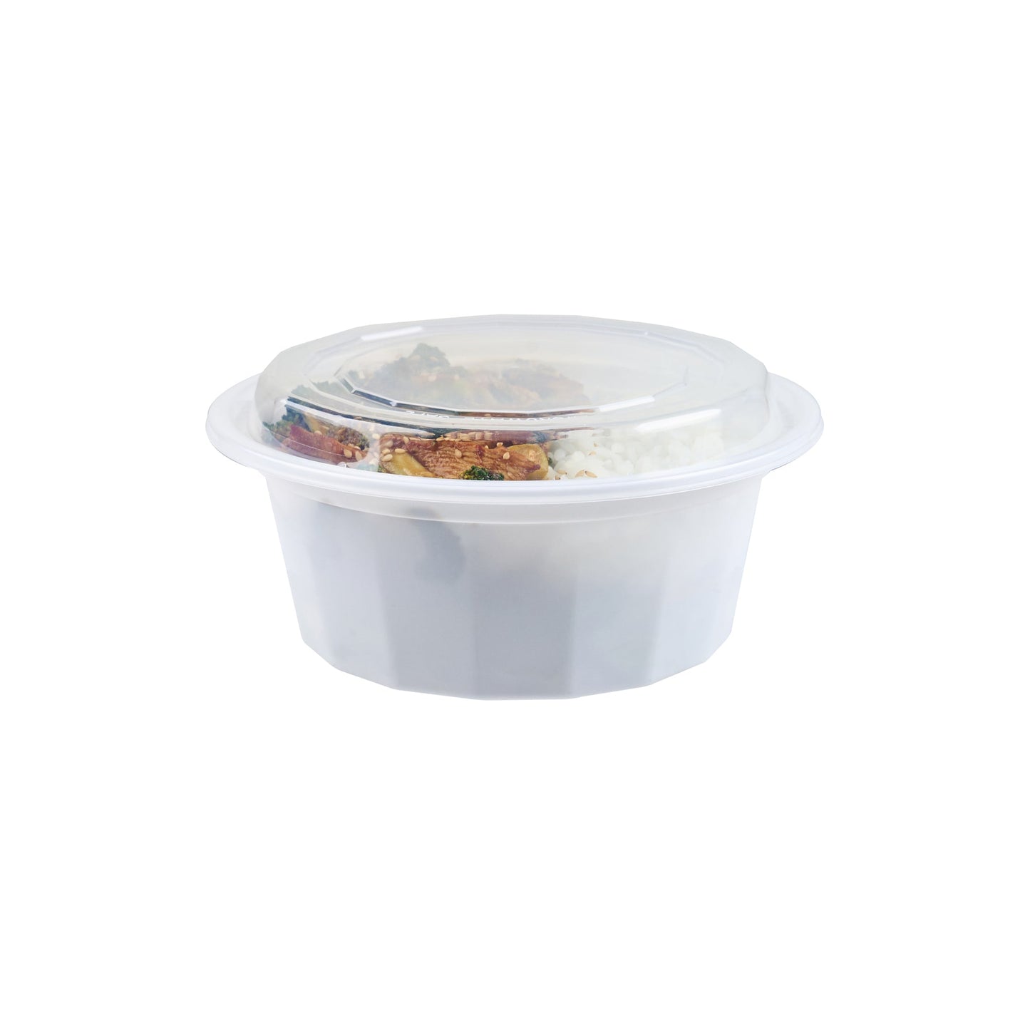Asporto 32 oz Round White Plastic To Go Box - with Clear Lid, Microwavable - 7 1/4" x 7 1/4" x 3" - 100 count box