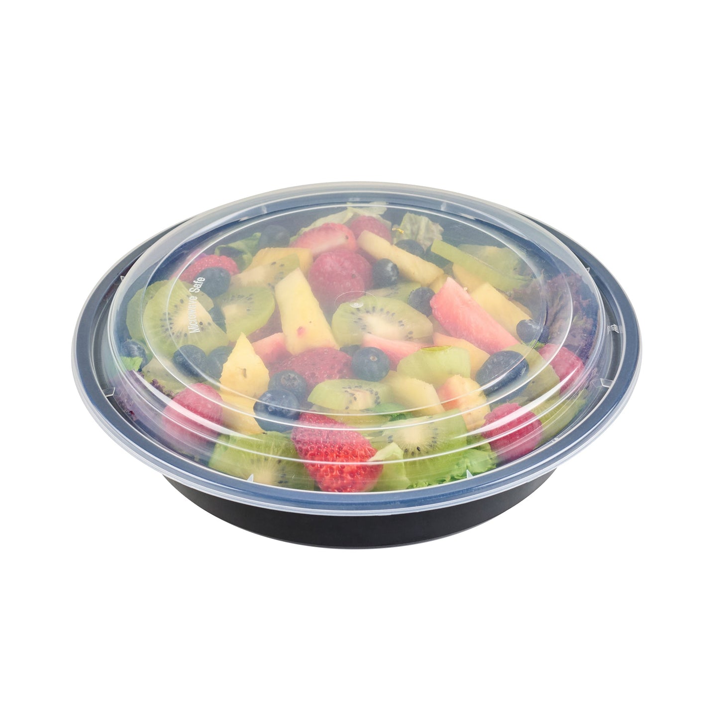 Asporto 48 oz Round Black Plastic To Go Box - with Clear Lid, Microwavable - 9" x 9" x 1 3/4" - 100 count box