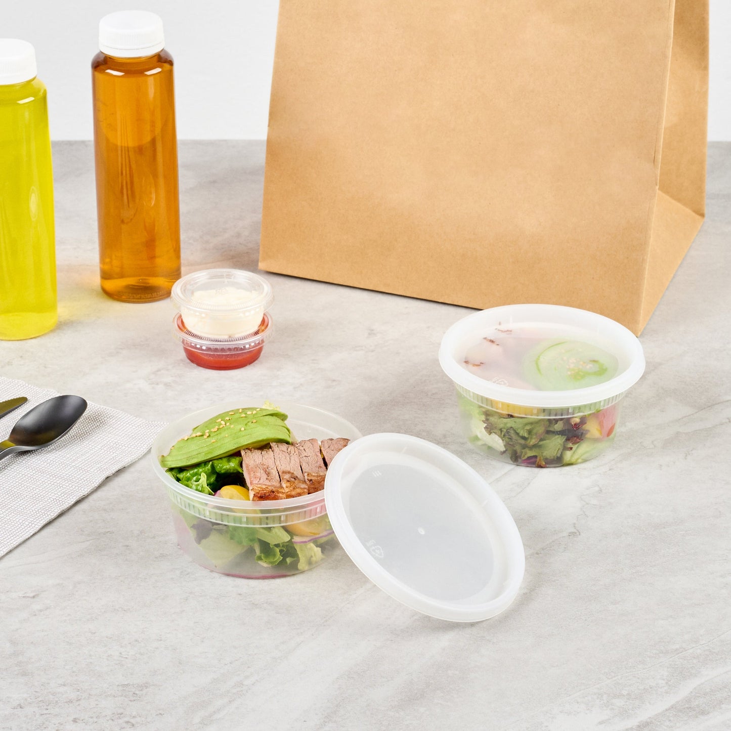 Asporto 12 oz Round Clear Plastic Soup Container - with Lid, Microwavable - 4 1/2" x 4 1/2" x 2 1/2" - 100 count box