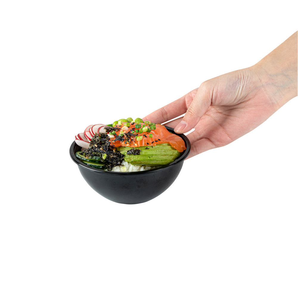 Mini Serve 7 oz Round Black Plastic Salad Bowl - 5" x 5" x 1 3/4" - 200 count box