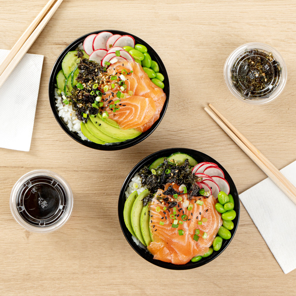 Mini Serve 7 oz Round Black Plastic Salad Bowl - 5" x 5" x 1 3/4" - 200 count box