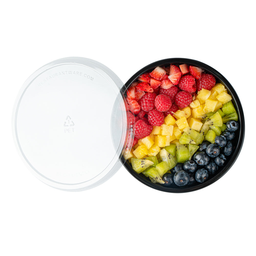 Maxi Serve 18 oz Round Black Plastic Salad Bowl - 6" x 6" x 2 1/2" - 200 count box