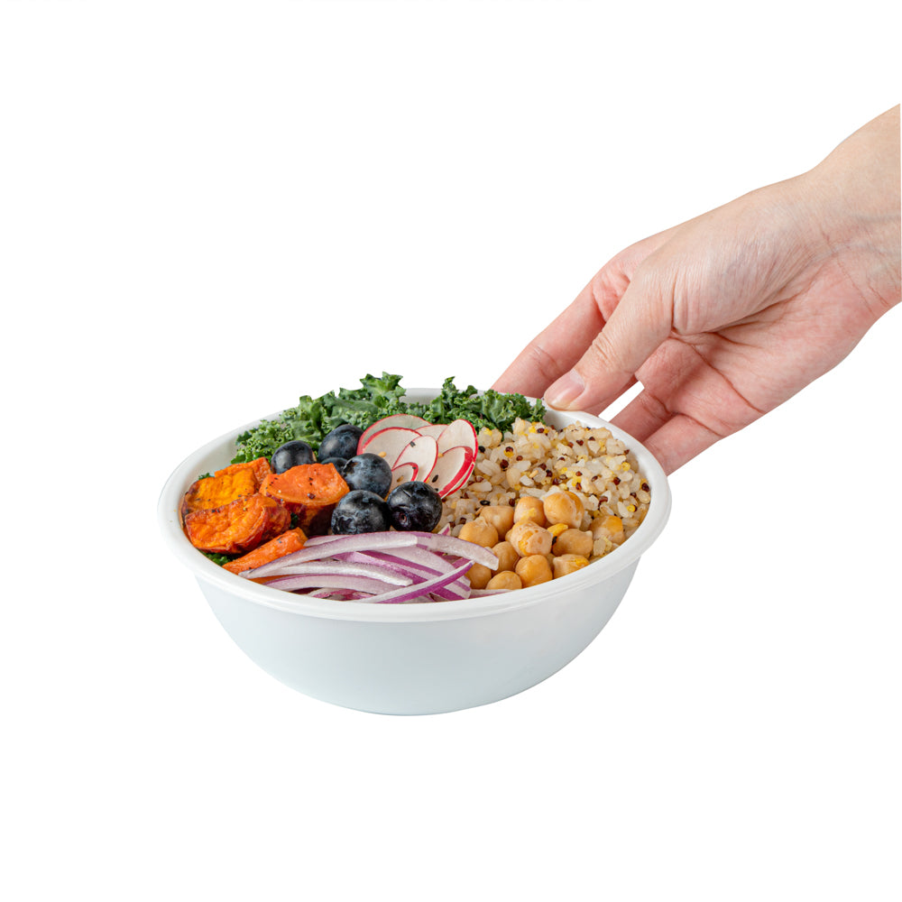 Maxi Serve 18 oz Round White Plastic Salad Bowl - 6" x 6" x 2 1/2" - 200 count box
