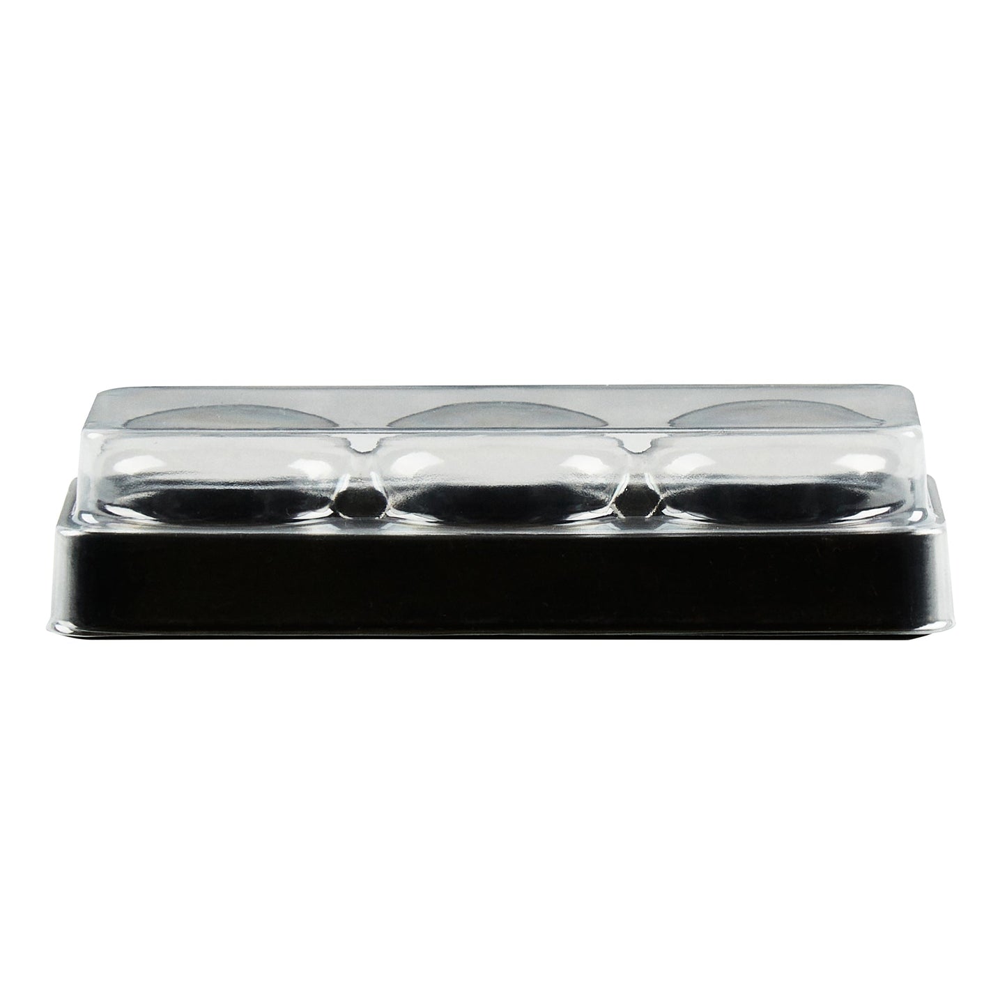 Shock Safe Rectangle Black Plastic Macaron Take Out Box - Fits 3 Macarons - 5 3/4" x 2 1/4" x 1 1/2" - 100 count box