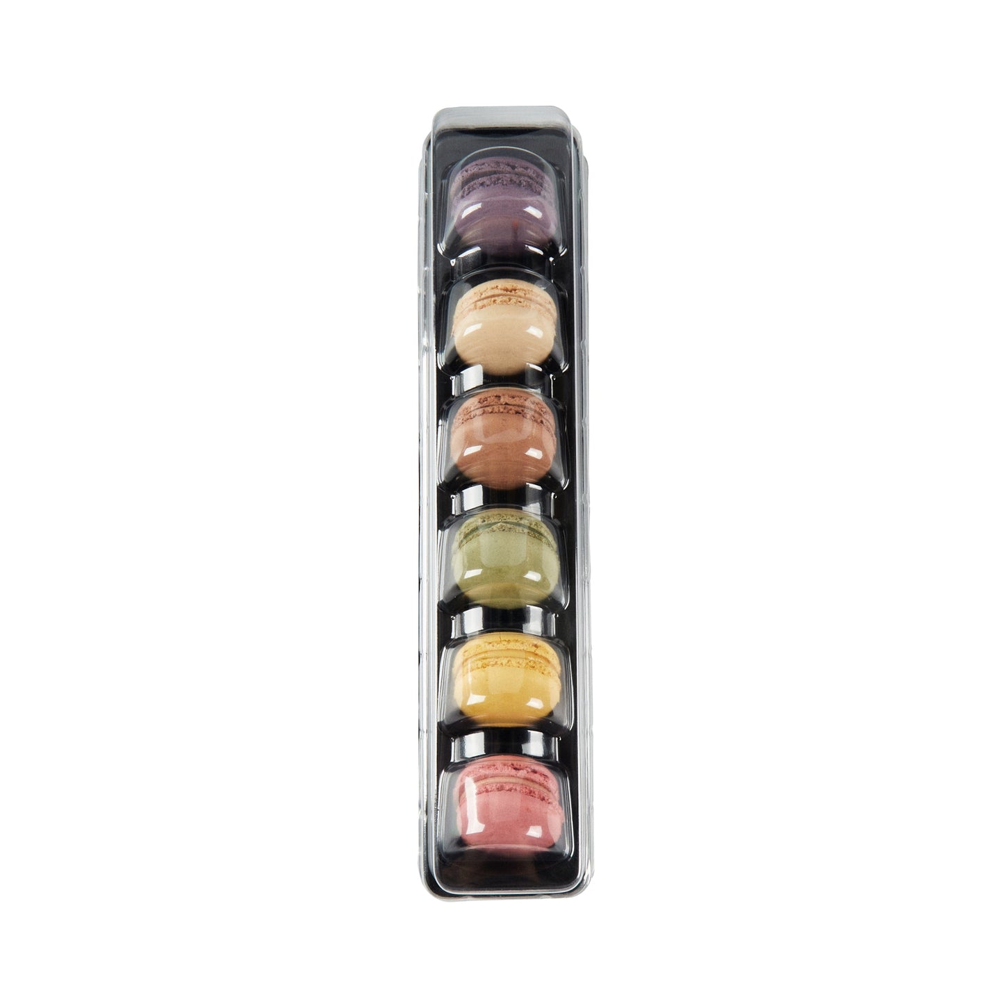 Shock Safe Rectangle Black Plastic Macaron Take Out Box - Fits 6 Macarons - 11" x 2 1/2" x 2" - 100 count box