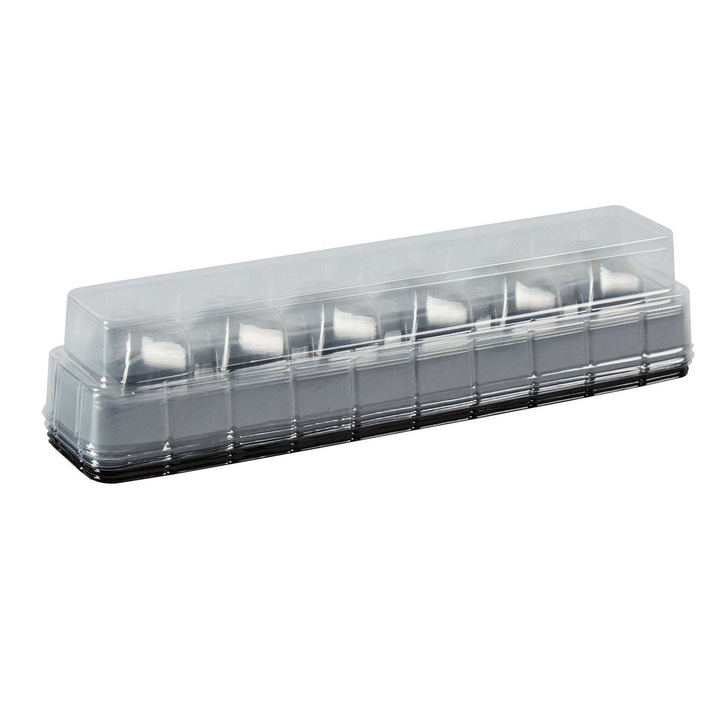 Shock Safe Rectangle Black Plastic Macaron Take Out Box - Fits 6 Macarons - 11" x 2 1/2" x 2" - 100 count box