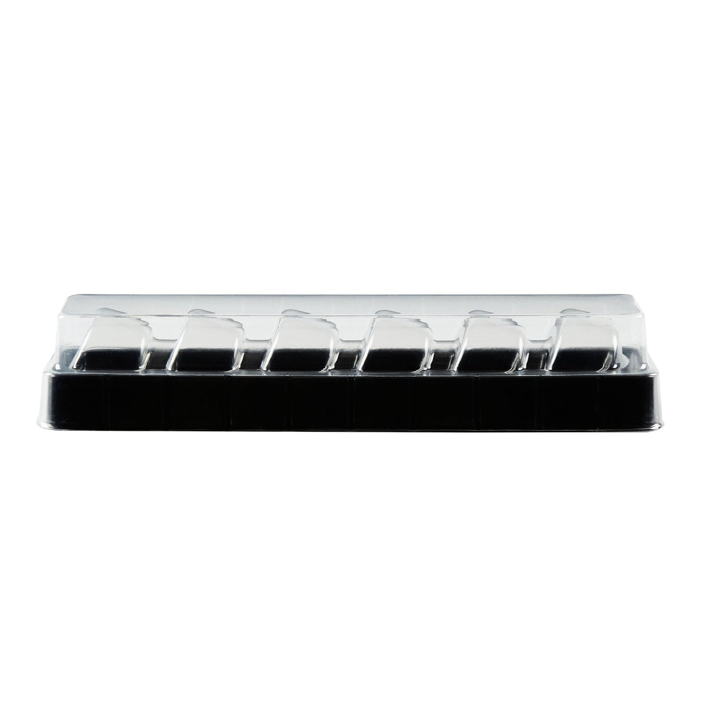 Shock Safe Rectangle Black Plastic Macaron Take Out Box - Fits 6 Macarons - 11" x 2 1/2" x 2" - 100 count box