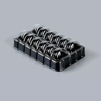 Shock Safe Rectangle Black Plastic Macaron Take Out Box - Fits 12 Macarons - 11" x 4 1/2" x 2" - 100 count box