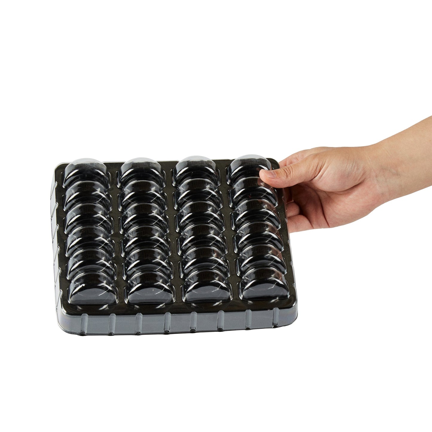 Shock Safe Rectangle Black Plastic Macaron Take Out Box - Fits 24 Macarons - 11" x 9" x 2" - 100 count box