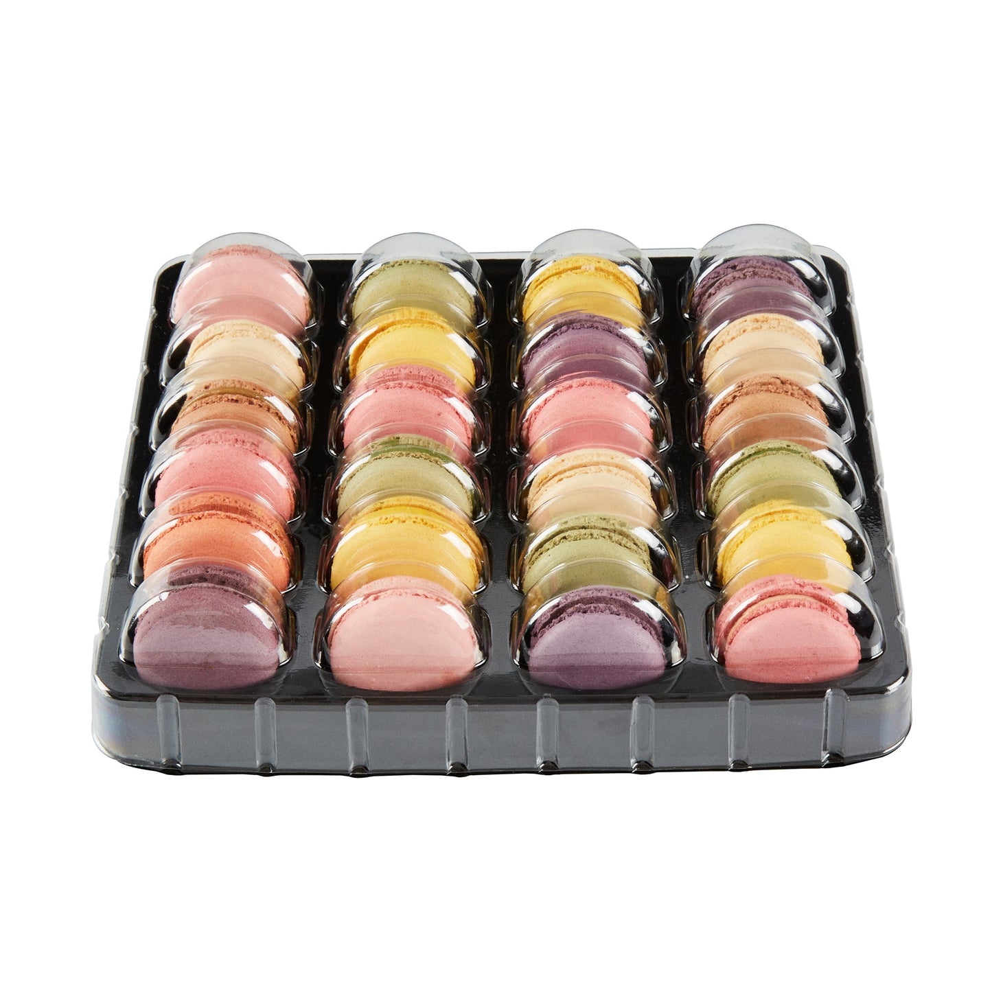 Shock Safe Rectangle Black Plastic Macaron Take Out Box - Fits 24 Macarons - 11" x 9" x 2" - 100 count box