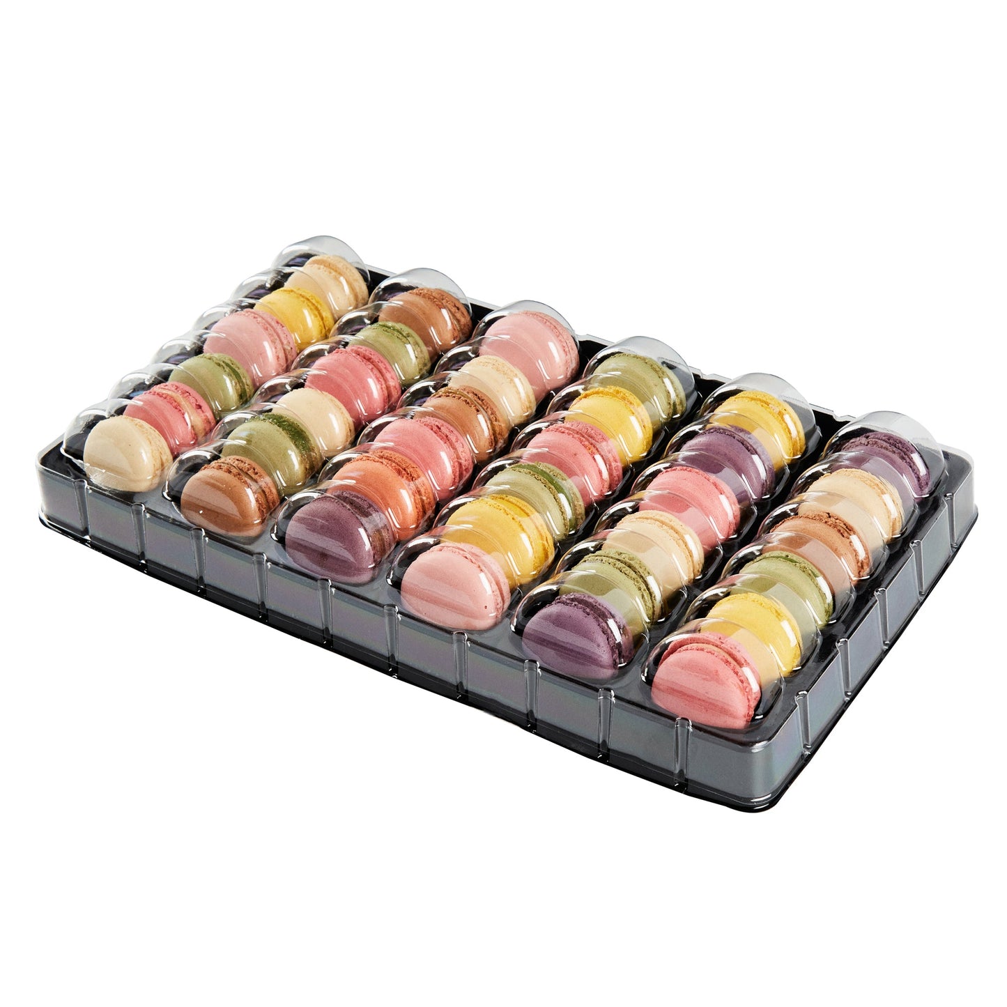 Shock Safe Rectangle Black Plastic Macaron Take Out Box - Fits 36 Macarons - 13 1/4" x 11" x 2" - 100 count box