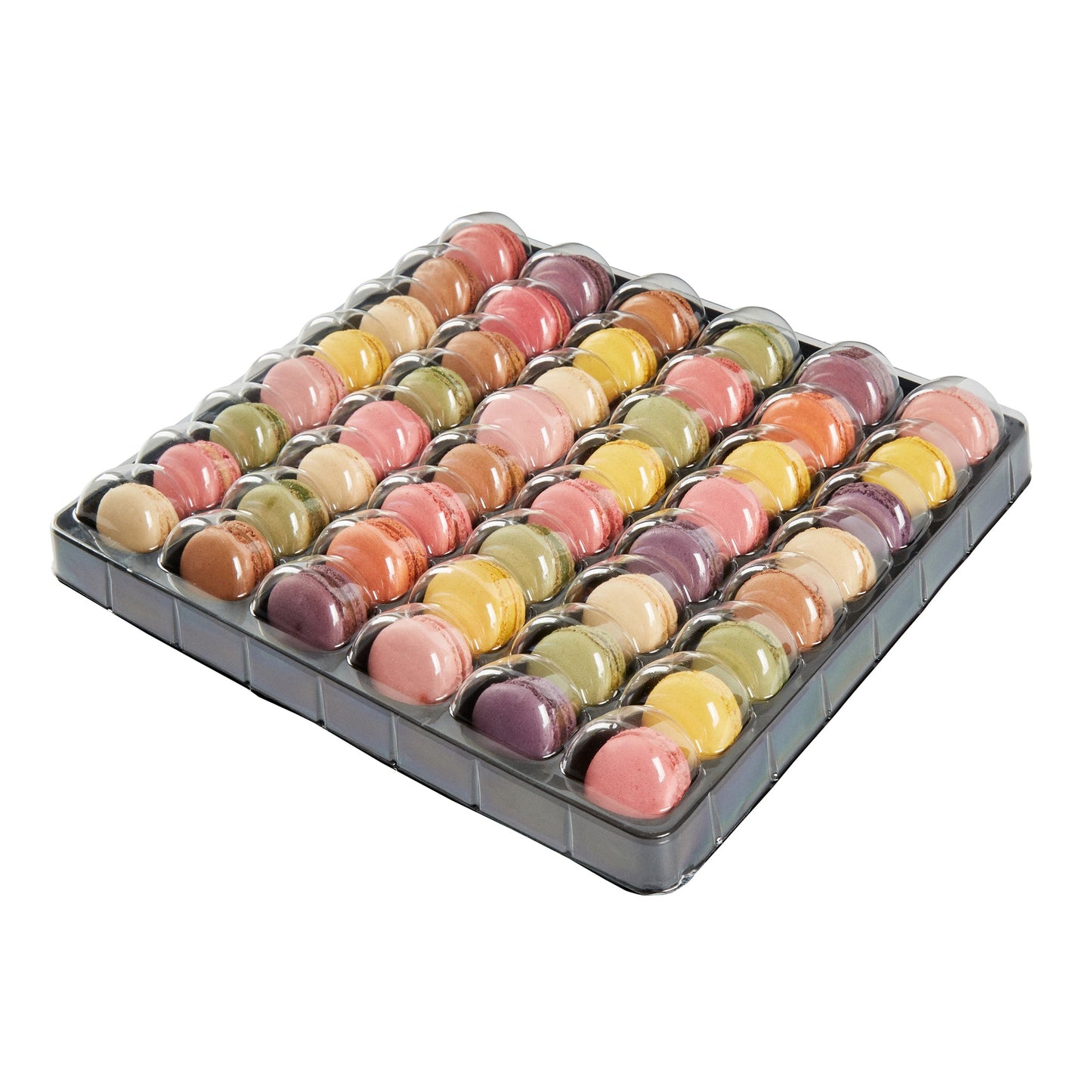 Shock Safe Rectangle Black Plastic Macaron Take Out Box - Fits 48 Macarons - 13 1/4" x 13 1/4" x 2" - 100 count box