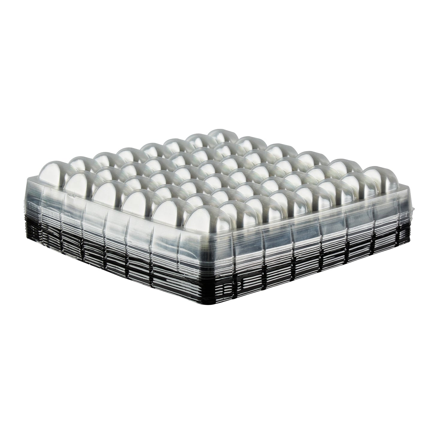 Shock Safe Rectangle Black Plastic Macaron Take Out Box - Fits 48 Macarons - 13 1/4" x 13 1/4" x 2" - 100 count box