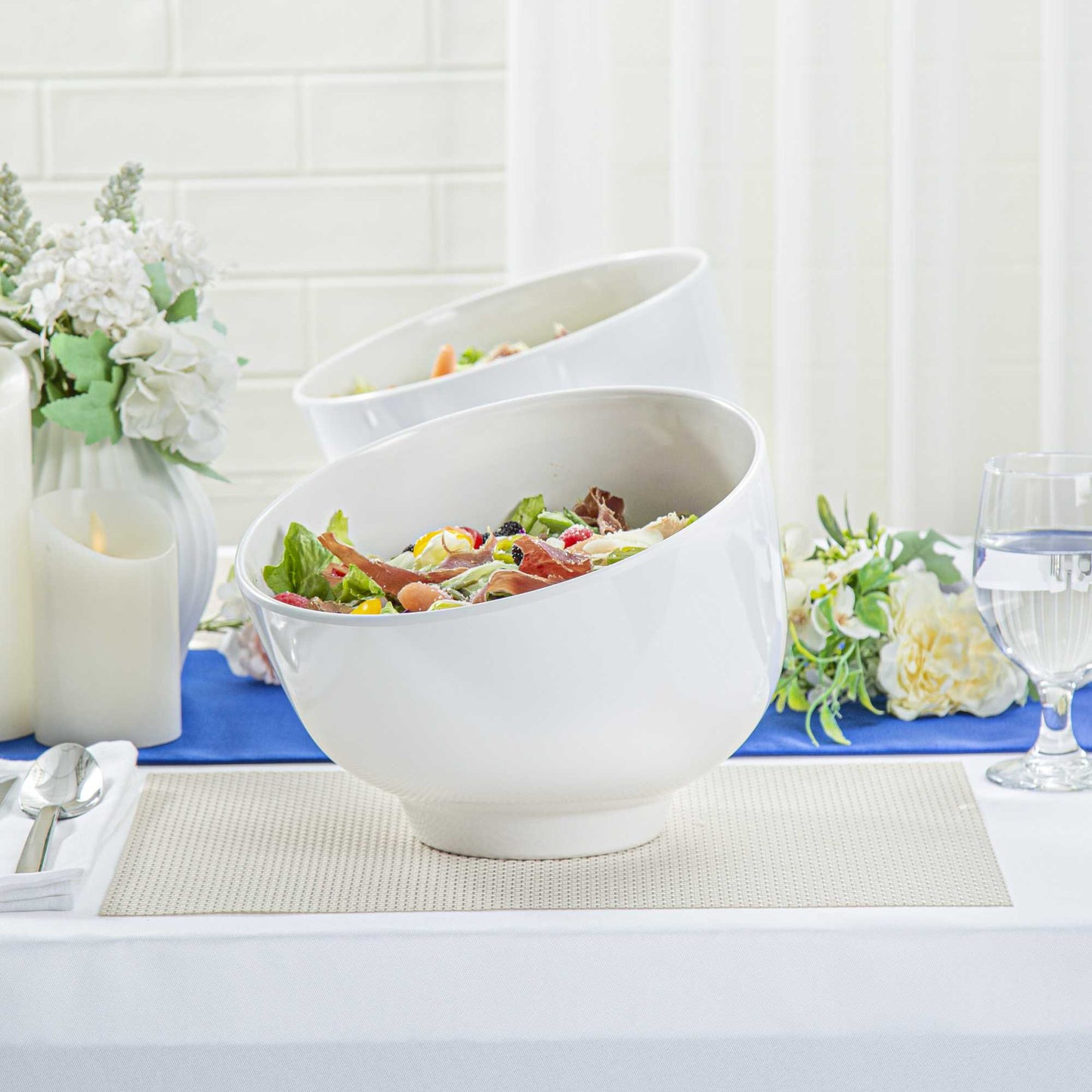 Voga 101 oz Round White Melamine Large Bowl - Slant - 10" x 9 3/4" x 7 3/4" - 2 count box