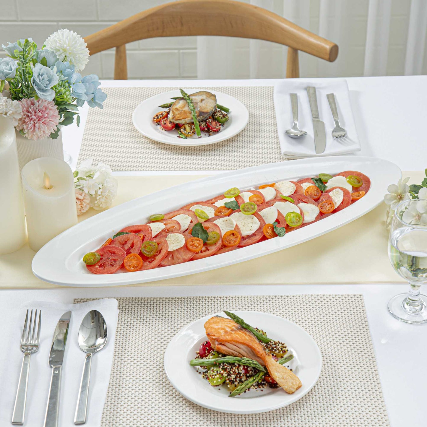 Voga Oval White Melamine Serving Plate - 23" x 9" x 1 3/4" - 2 count box
