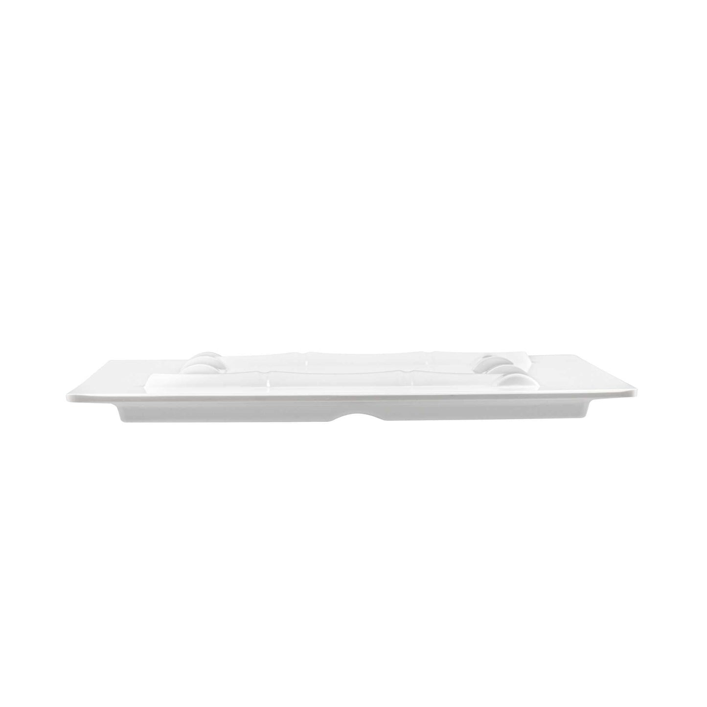 Voga Square White Melamine Plate - Bamboo Trim - 12" x 12" x 1" - 10 count box