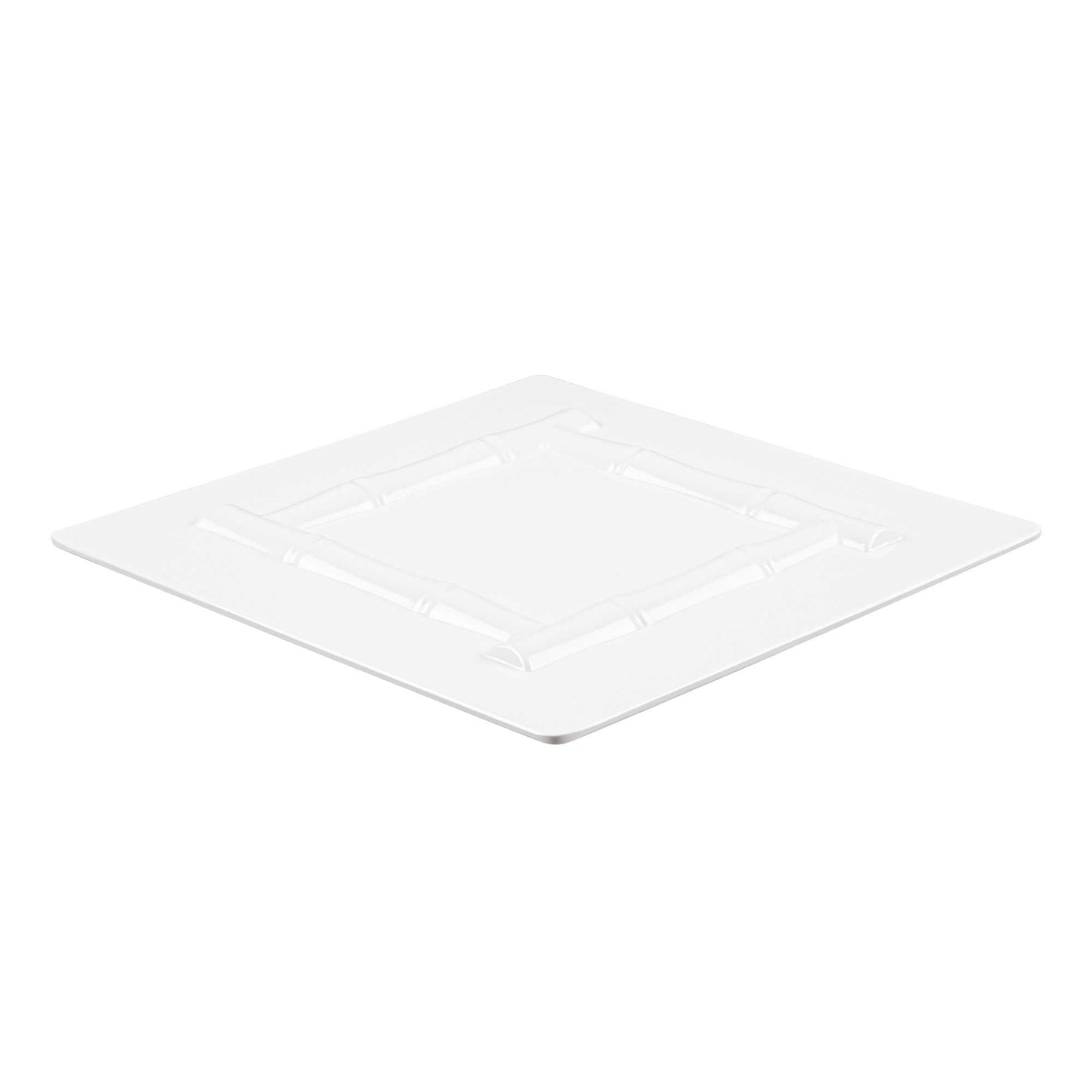 Voga Square White Melamine Plate - Bamboo Trim - 12" x 12" x 1" - 10 count box