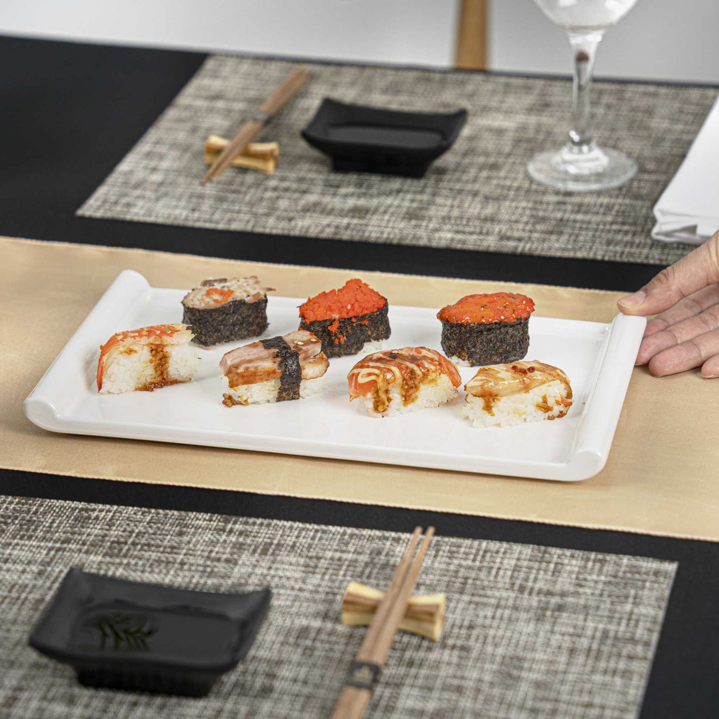 Voga Rectangle White Melamine Small Plate - Japonais - 12" x 7" x 1" - 10 count box