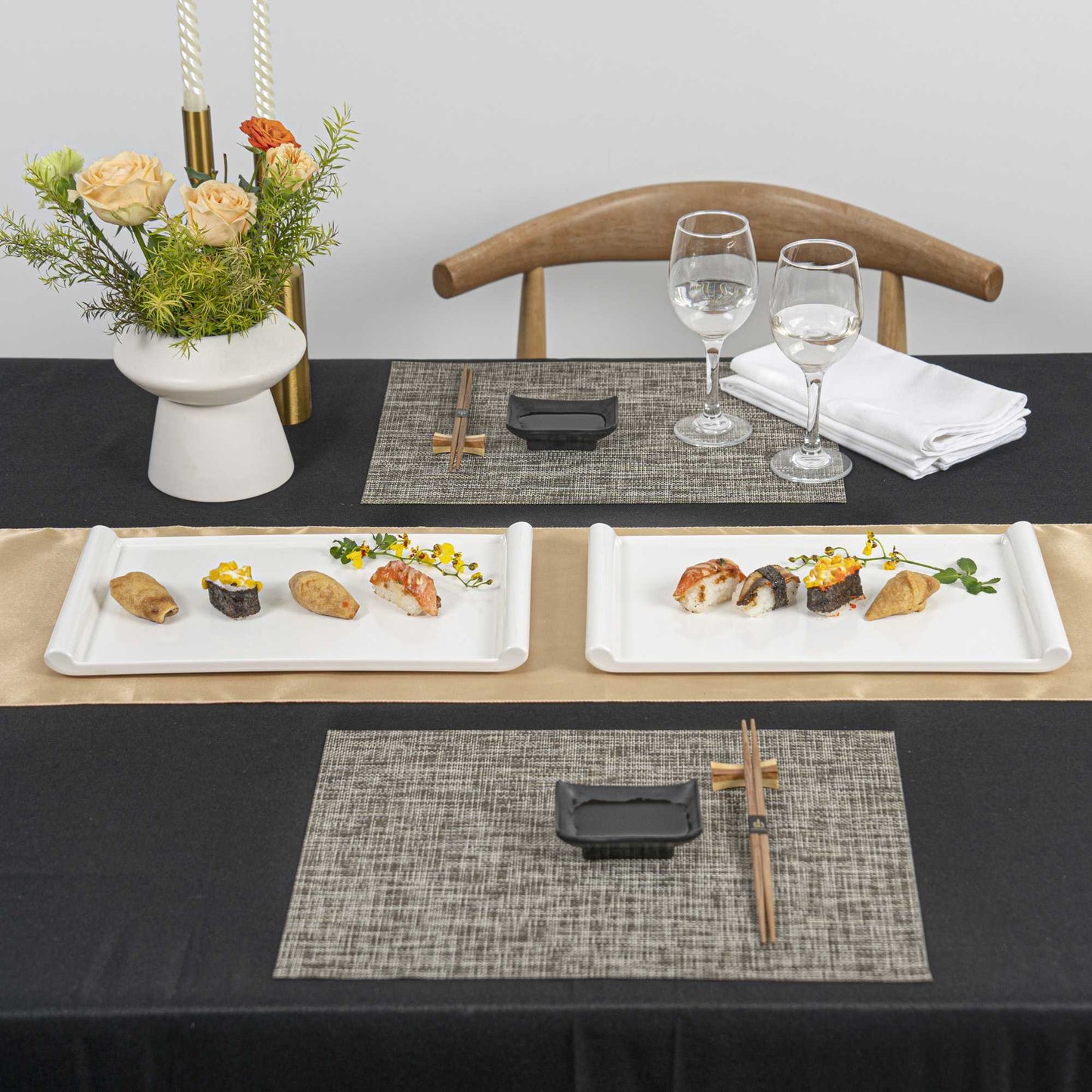 Voga Rectangle White Melamine Large Plate - Japonais - 14" x 8 1/4" x 1" - 10 count box