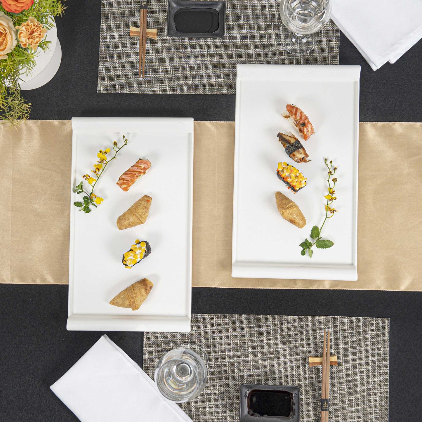 Voga Rectangle White Melamine Large Plate - Japonais - 14" x 8 1/4" x 1" - 10 count box