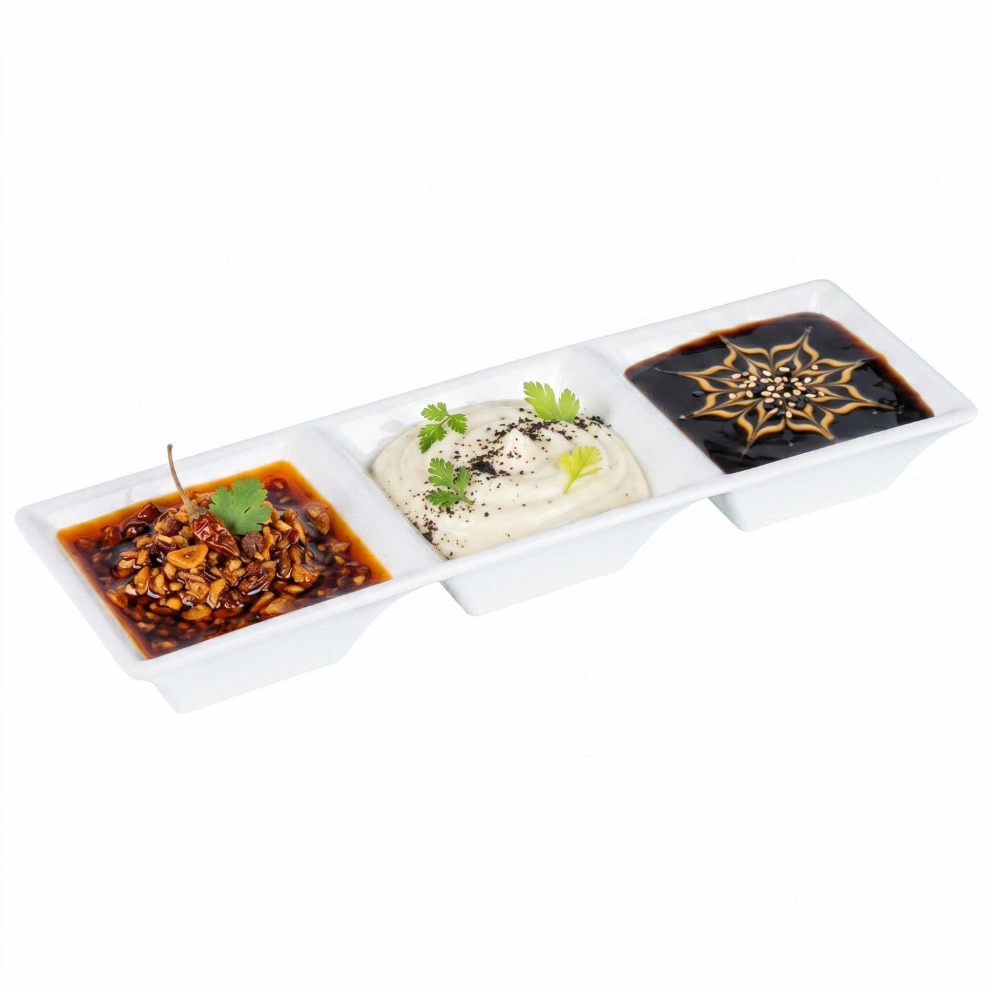 Voga 5 oz Square White Melamine Triplets Set - 8 3/4" x 2 3/4" x 1" - 10 count box