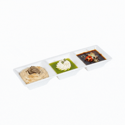 Voga 5 oz Square White Melamine Triplets Set - 8 3/4" x 2 3/4" x 1" - 10 count box